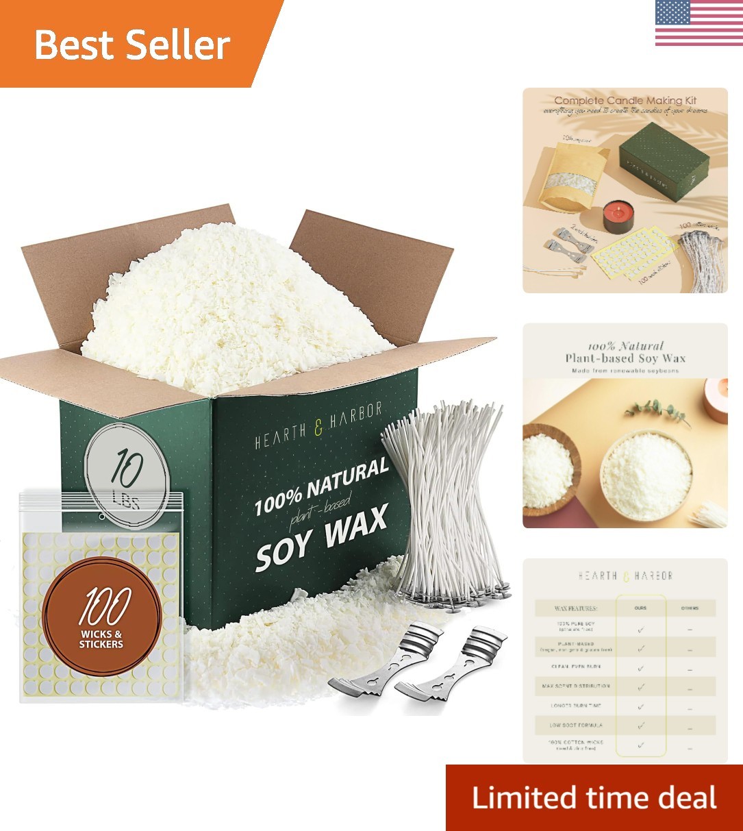 Organic Soy Candle Wax for Candle Making, 10 lbs Natural Candles Making Suppl…