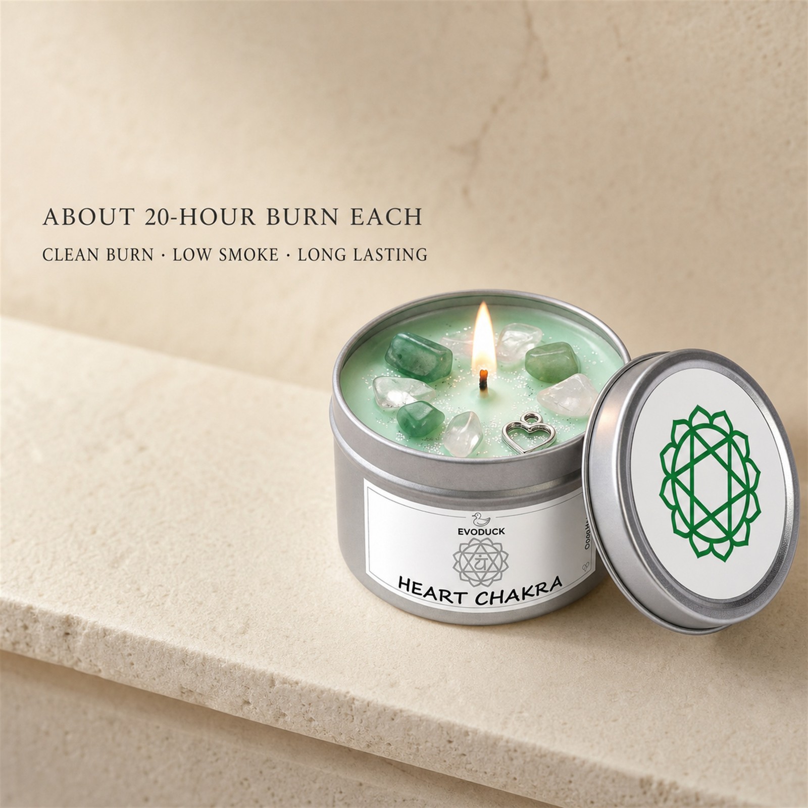 2-Piece EVODUCK Heart & Third Eye Chakra Healing Candles, Crystals