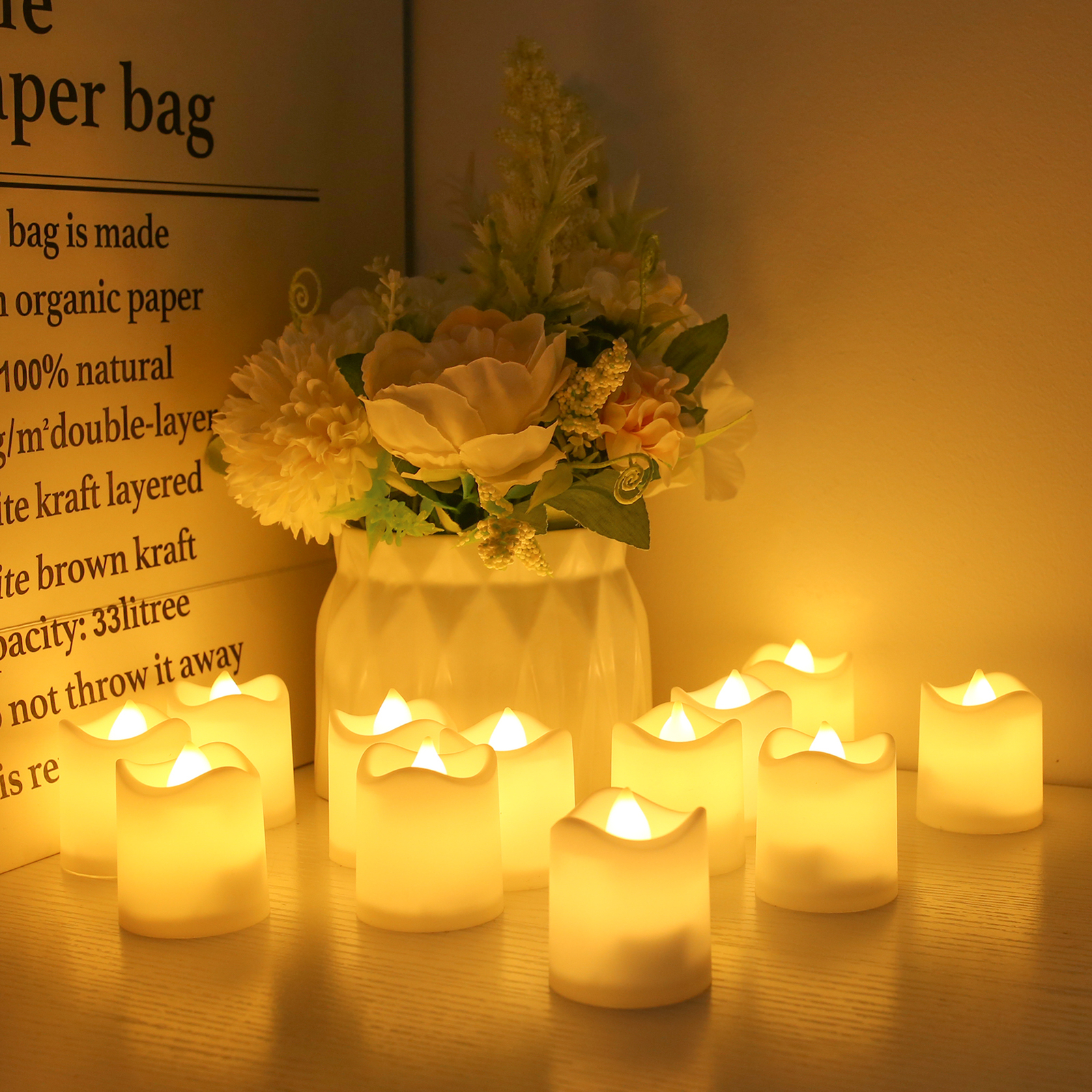 24/48 Pack Flameless Flickering LED Tea Lights Votive Candles Halloween Decor