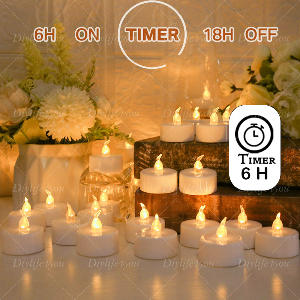 24PCS LED Tea Lights Flickering Flameless Candles Battery Operated with Timer