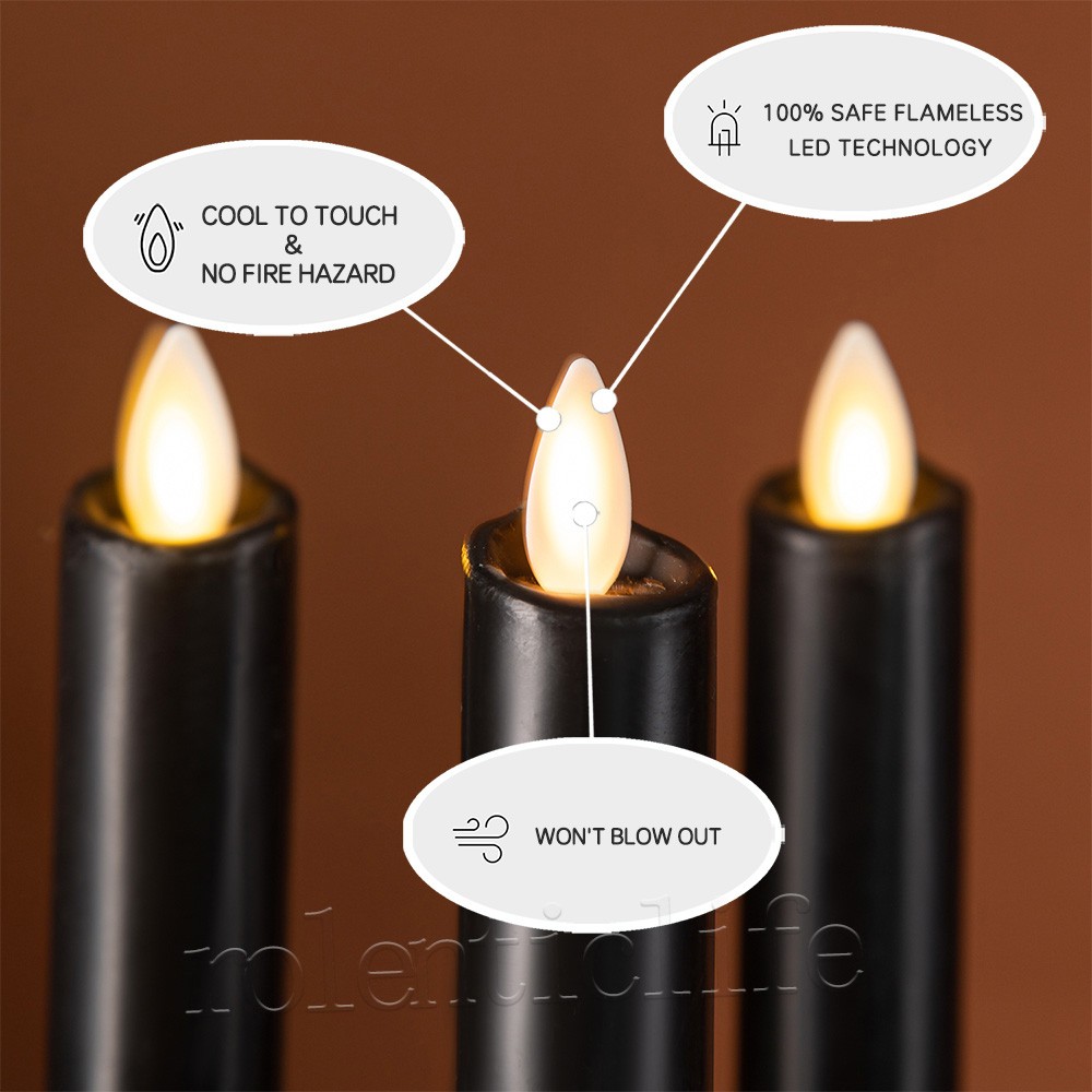 Luminara Black Flameless Taper Candles Real Wax Moving Wick Timer,0.9″D x 9.5″H