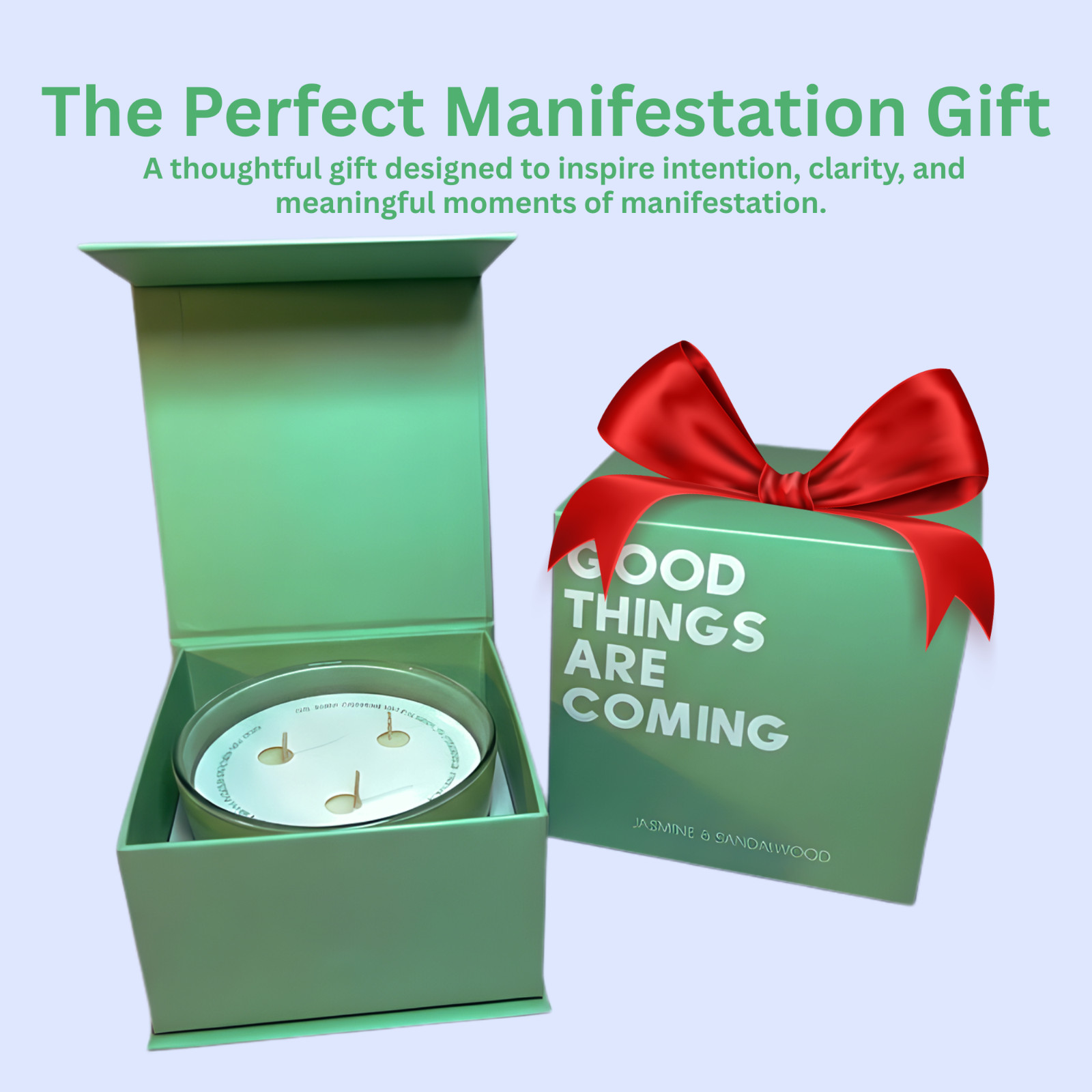 Scented Soy Candle Jasmine & Sandalwood Scent 3 Wick Light Green 50Hr Burn