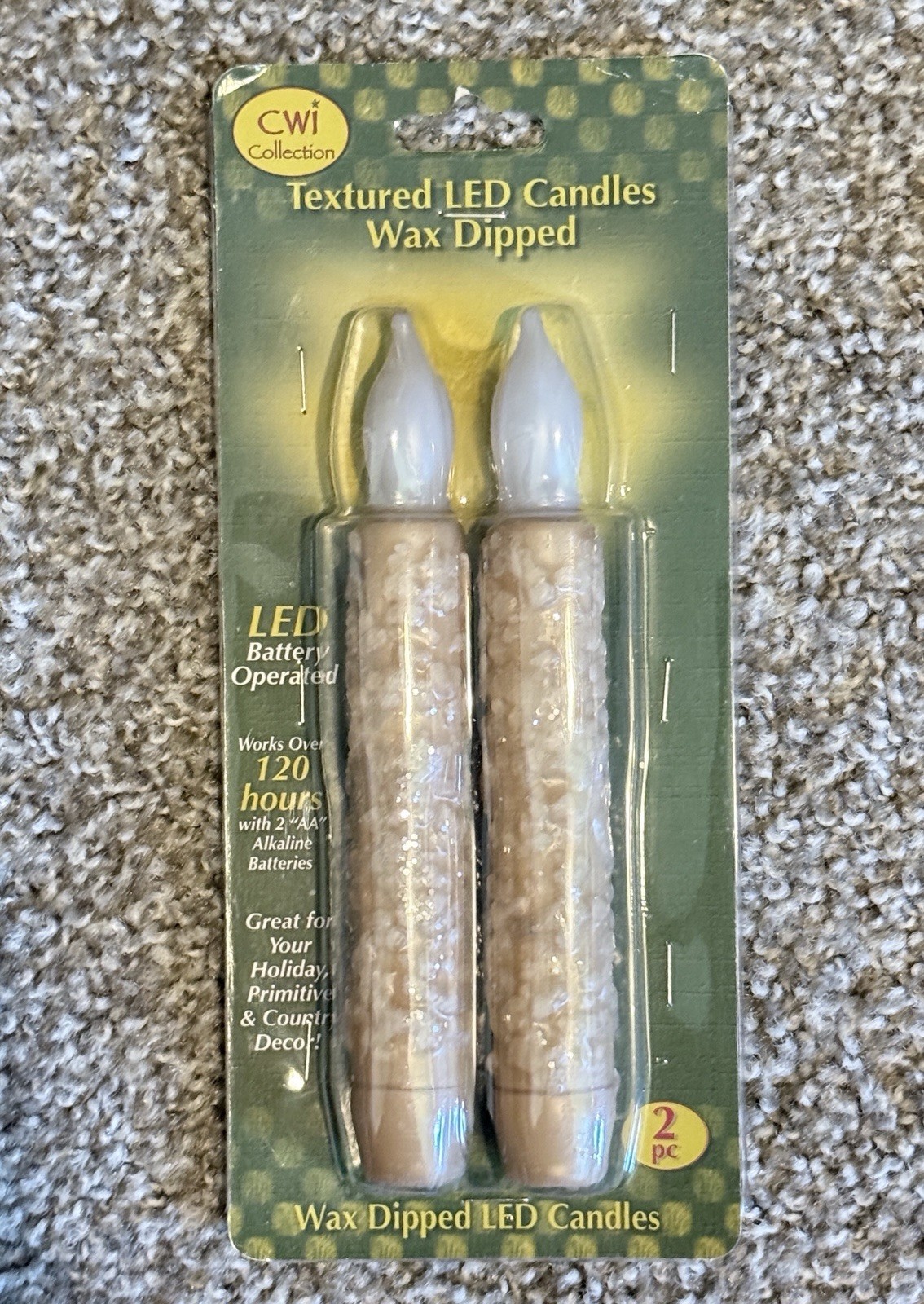 CWI Collection Wax Dipped LED Candles Flickering Bulb 2 Pk NEW Sealed