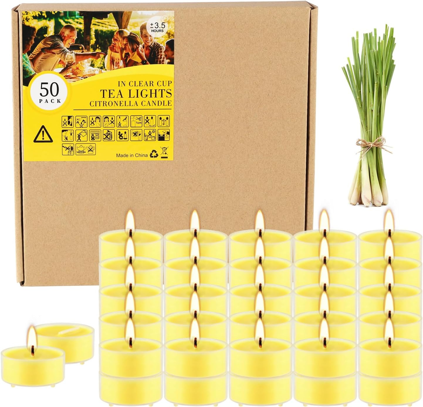 4-Hour 50Pack Citronella Tealight Candles, Outdoor and Indoor Summer Scented Can