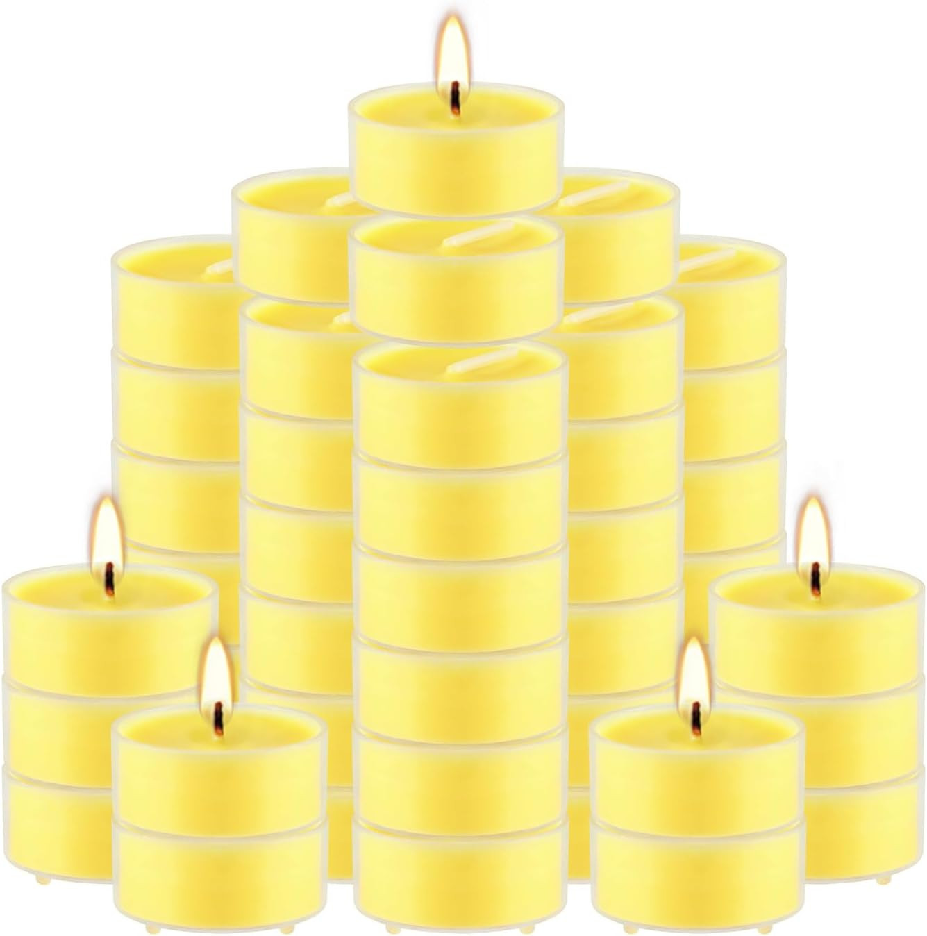 4-Hour 50Pack Citronella Tealight Candles, Outdoor and Indoor Summer Scented Can