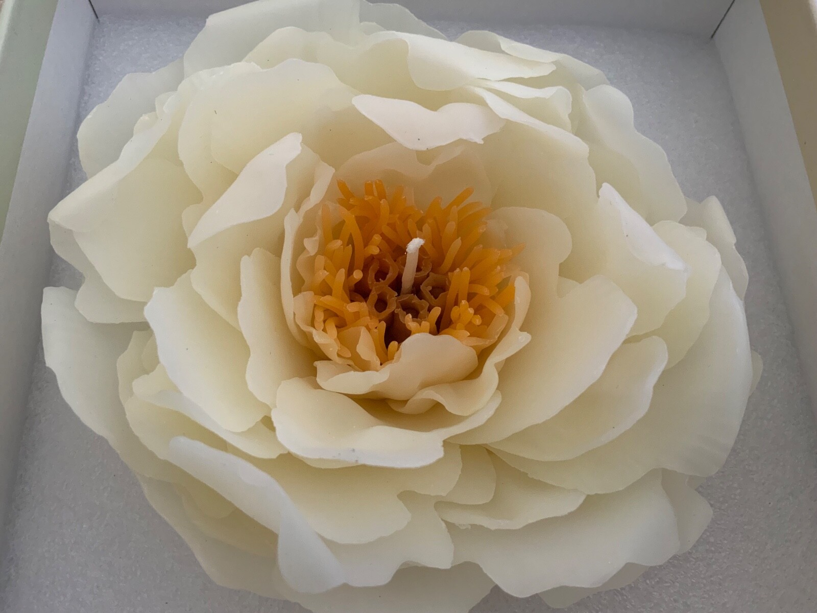 Handmade Peony Flower Candle Rose Scented With Stand. Boxed.