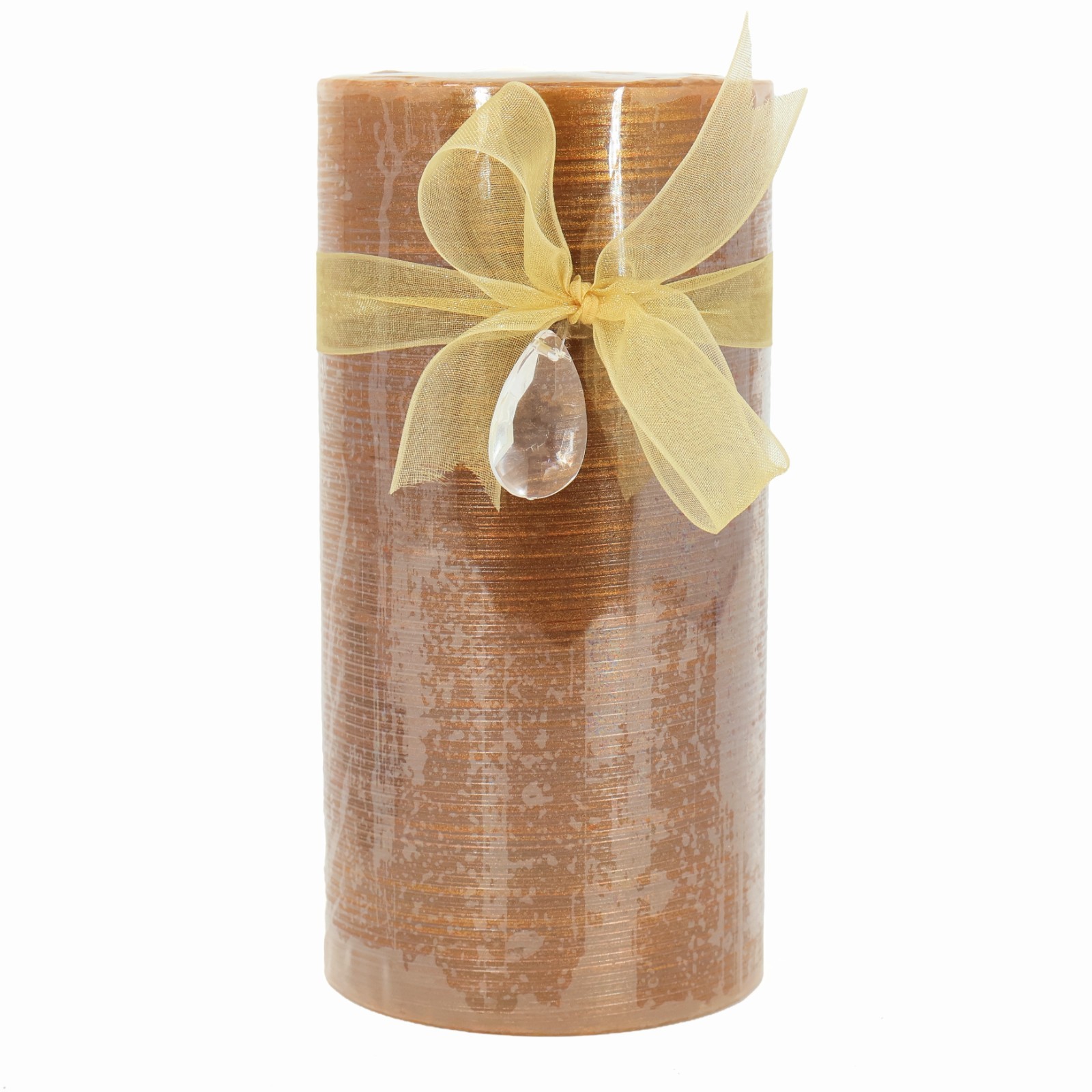 Pier 1 Unscented Pillar Candle Gold Ribbon Crystal Accent 3×6 Decorative Candle