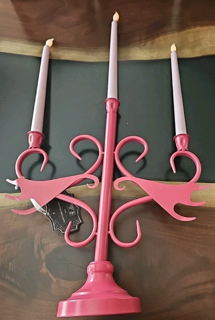 Pink Candlelabra W/ Battery Operated Candles 3AAA LED Lighted Decor