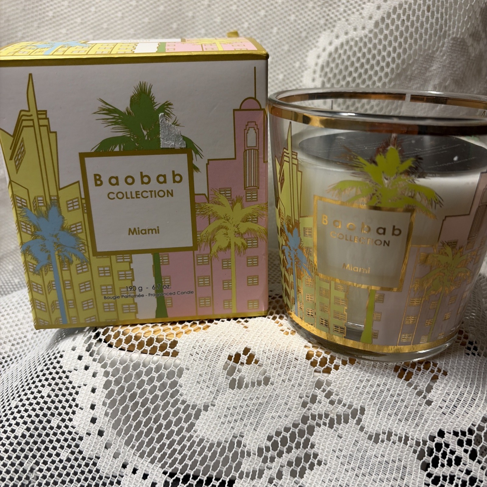 Baobab Bougie Perfume Candle Art Deco Building Miami 6.7ounce Smells Amazing