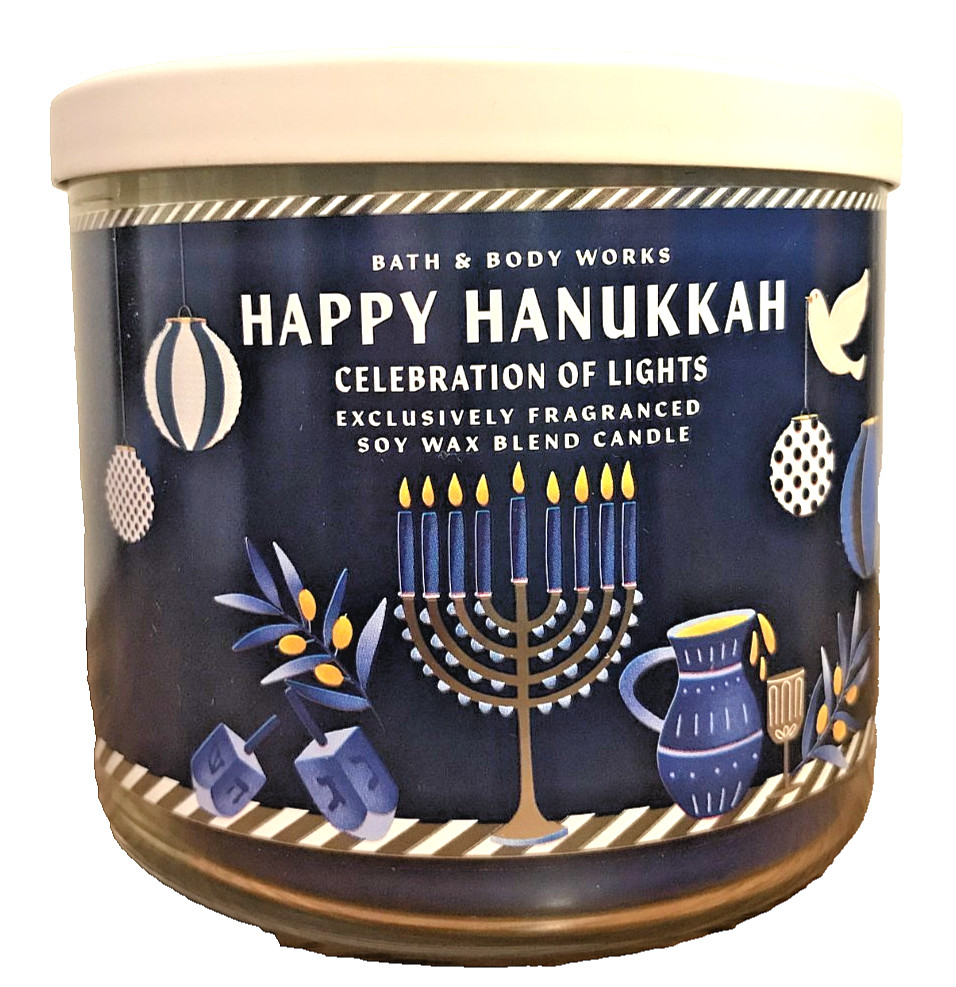 HAPPY HANUKKAH CANDLE 3 WICK 14.5OZ BATH BODY WORKS HOLIDAY MYRRH SANDALWOOD