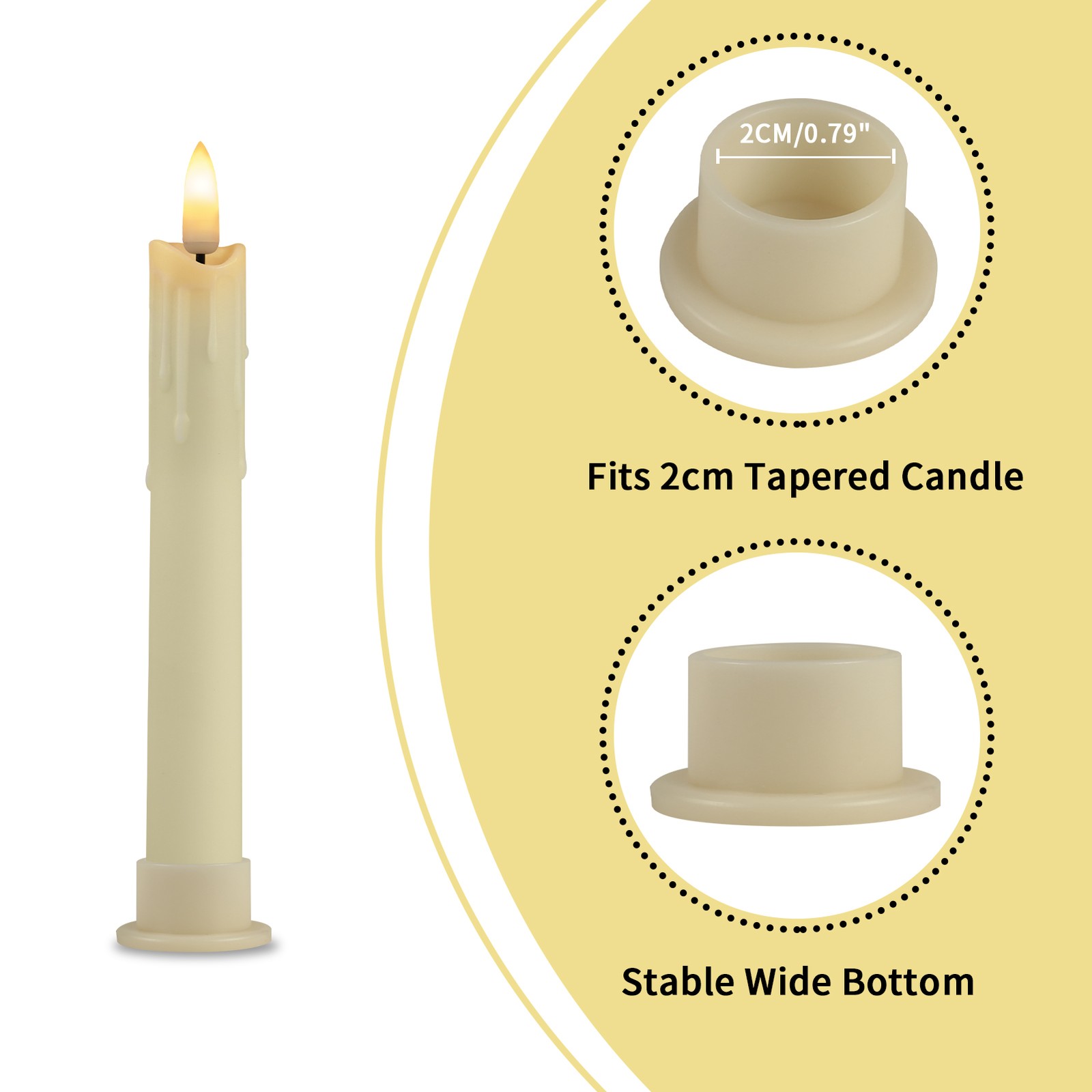 Set of 6 LED Flameless Flickering Taper Candles light with Holders Timer Remote