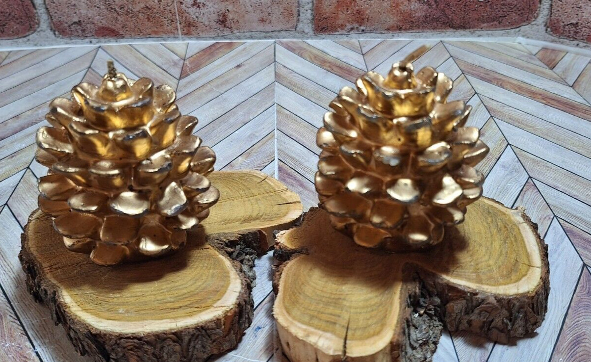 VTG. Two Pine Cone Shaped Candles Unscented ( 3in Tall x 2 1/2in Dia ) Unique