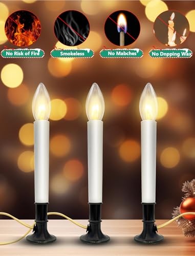 4 Pack Christmas Corded Window Candles, Plug in Flameless 9″ Nickel base candle