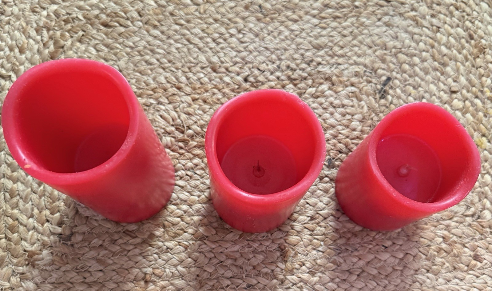 Set of 3 Red Wax Pillar Candles, 3 AAA BATTERIES NEEDED.Decorative Candle Set