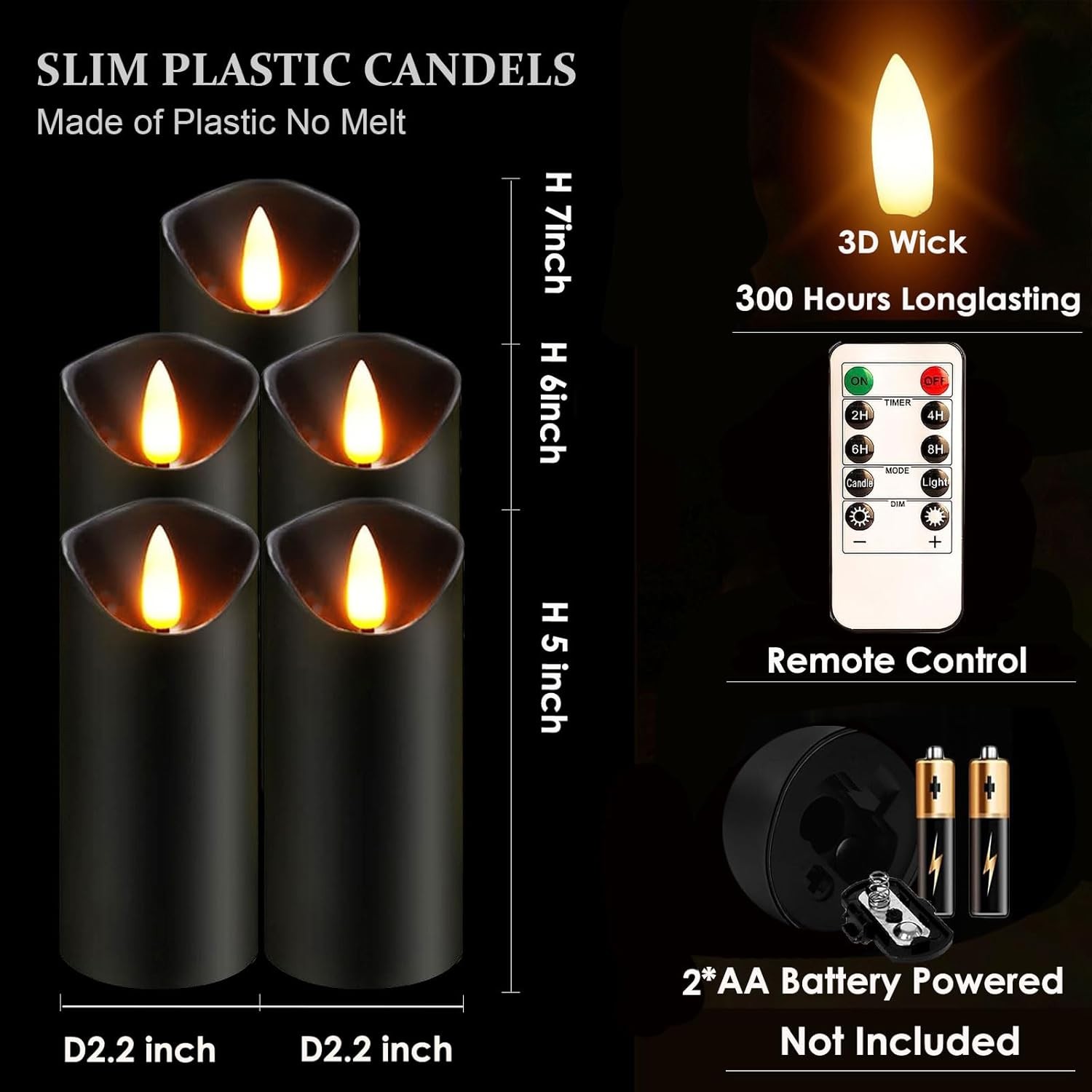 Battery Operated Flameless Candles 3D Wick with Controller Flickering Flame