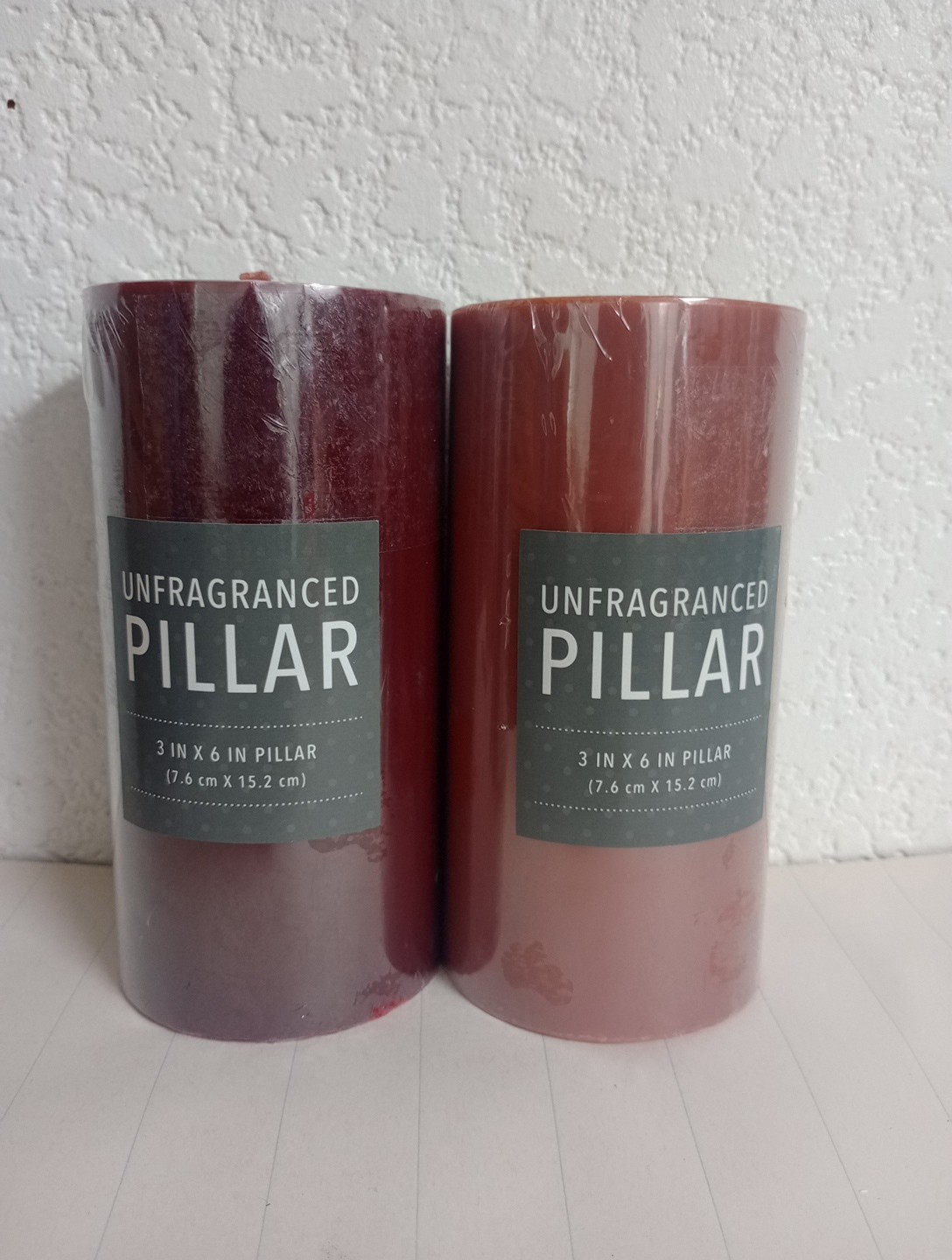 Lot Of 2 Unfragranced Pillars 3 in. X6 in One- Terra Cotta Other Bordeaux Color
