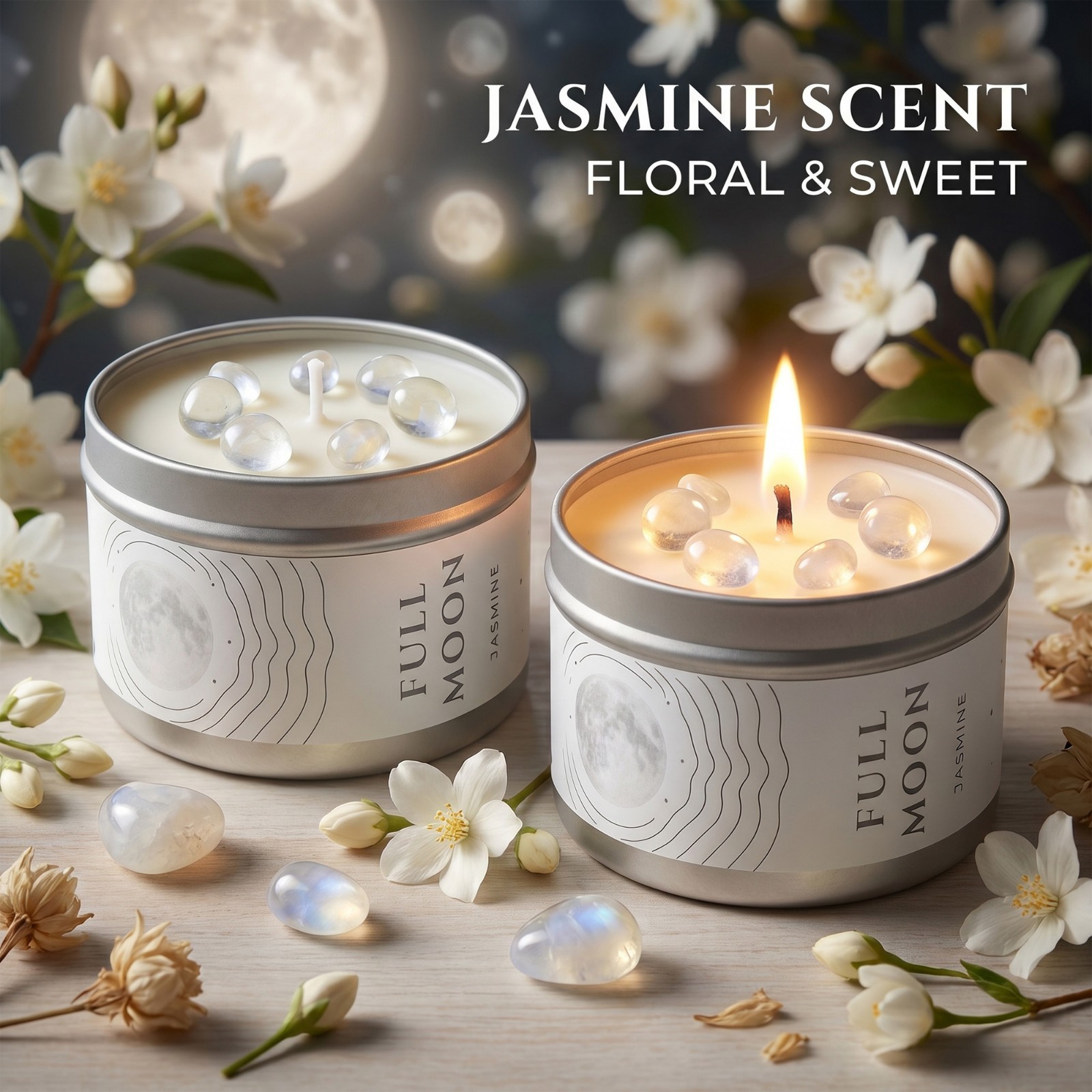 2 Pack Full Moon Candle Crystal Soy Manifestation Witchy Celestial Ritual Gift