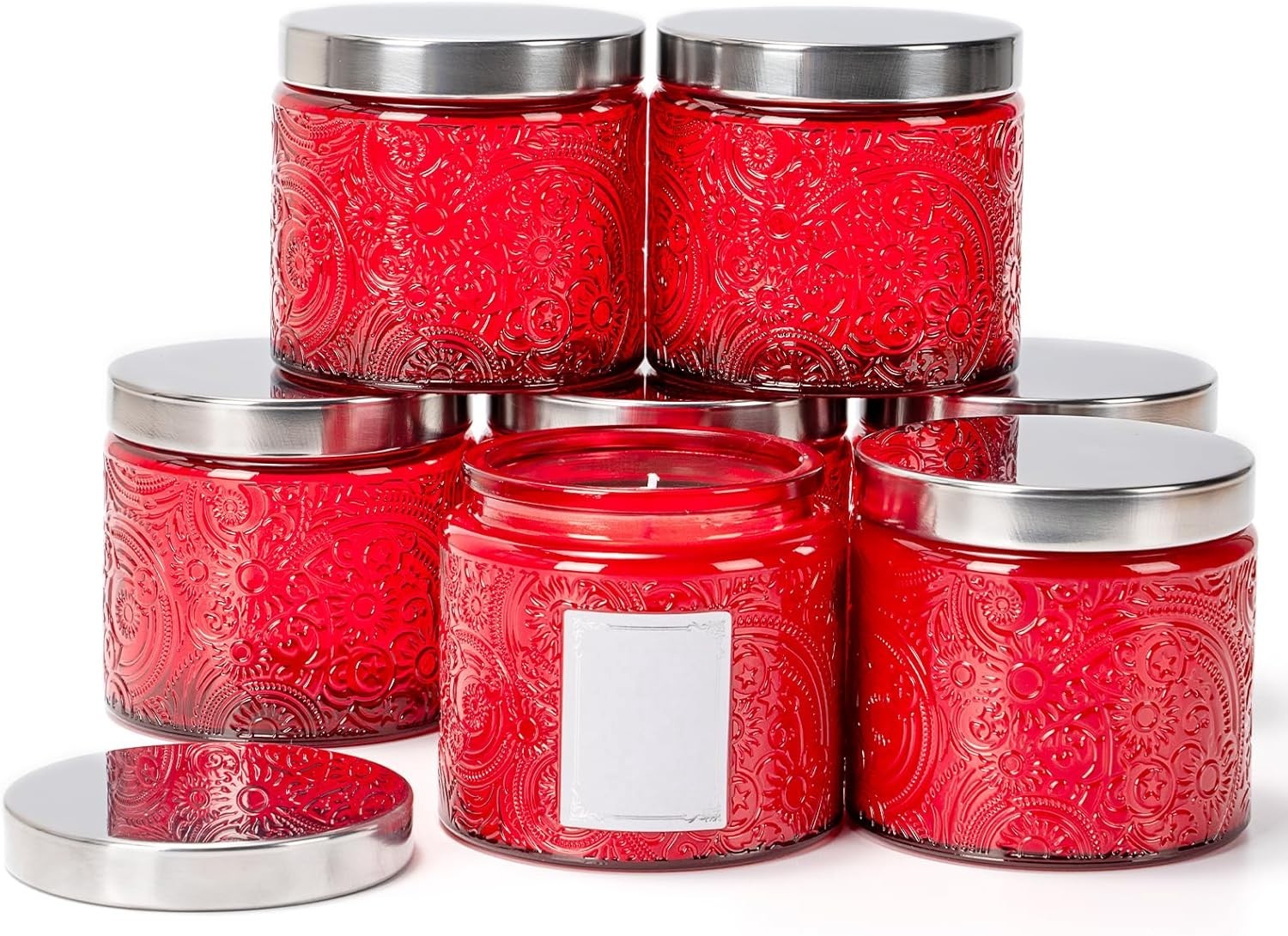 10OZ, 9 Pack Embossed Candle Jars for Making Candles, Empty Glass Containers