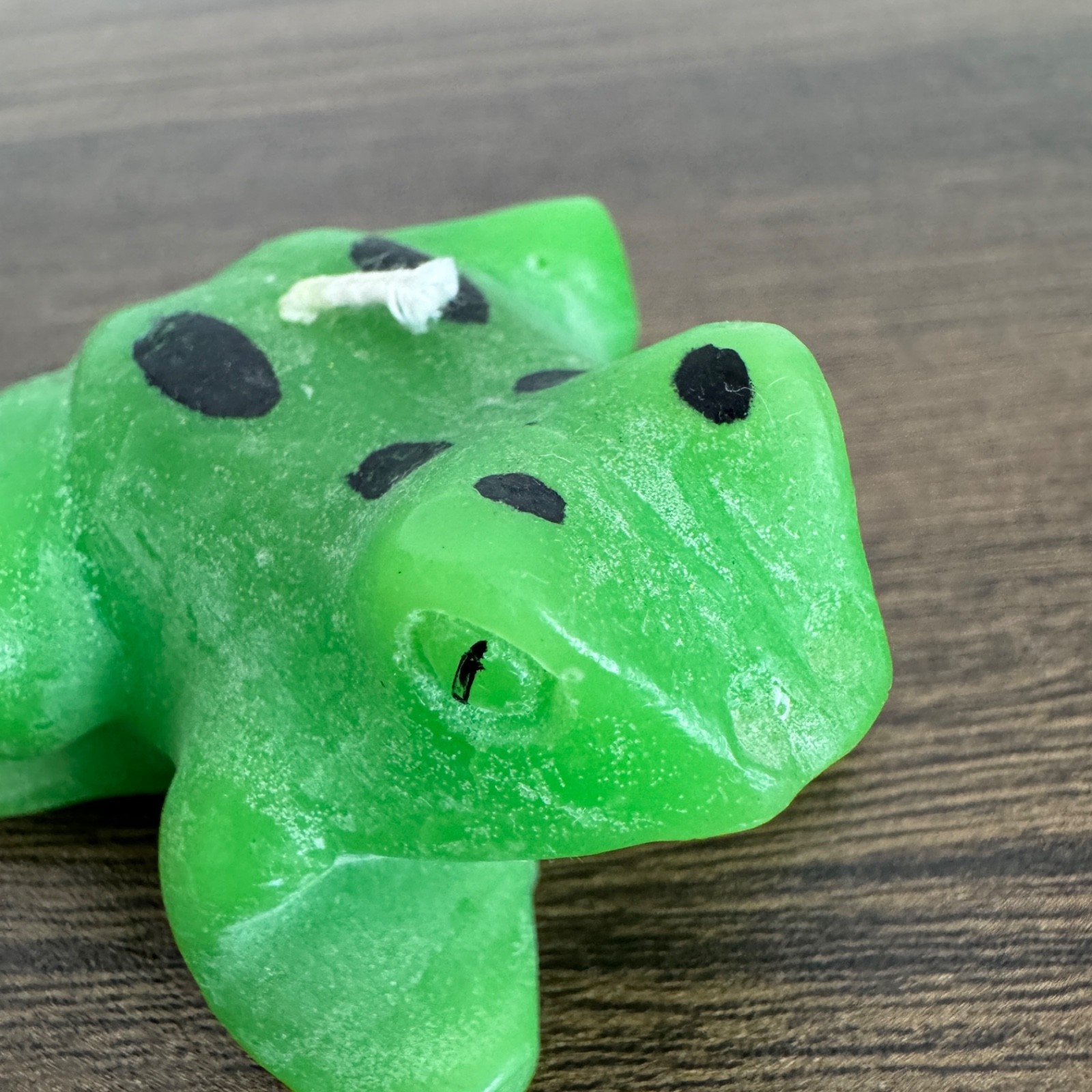 Vintage Molded Wax Candle Frog Shaped Green with Spots Small Never Lit_Set of 2