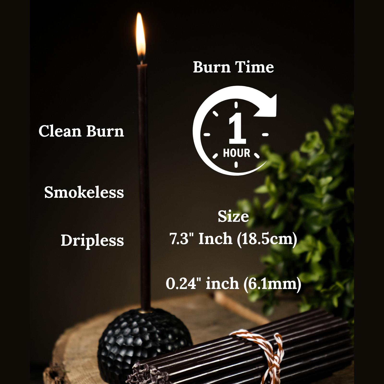 Very Thin Black Beeswax Taper Candles 7.3″ Slim Taper 0.24″ Orthodox Prayers