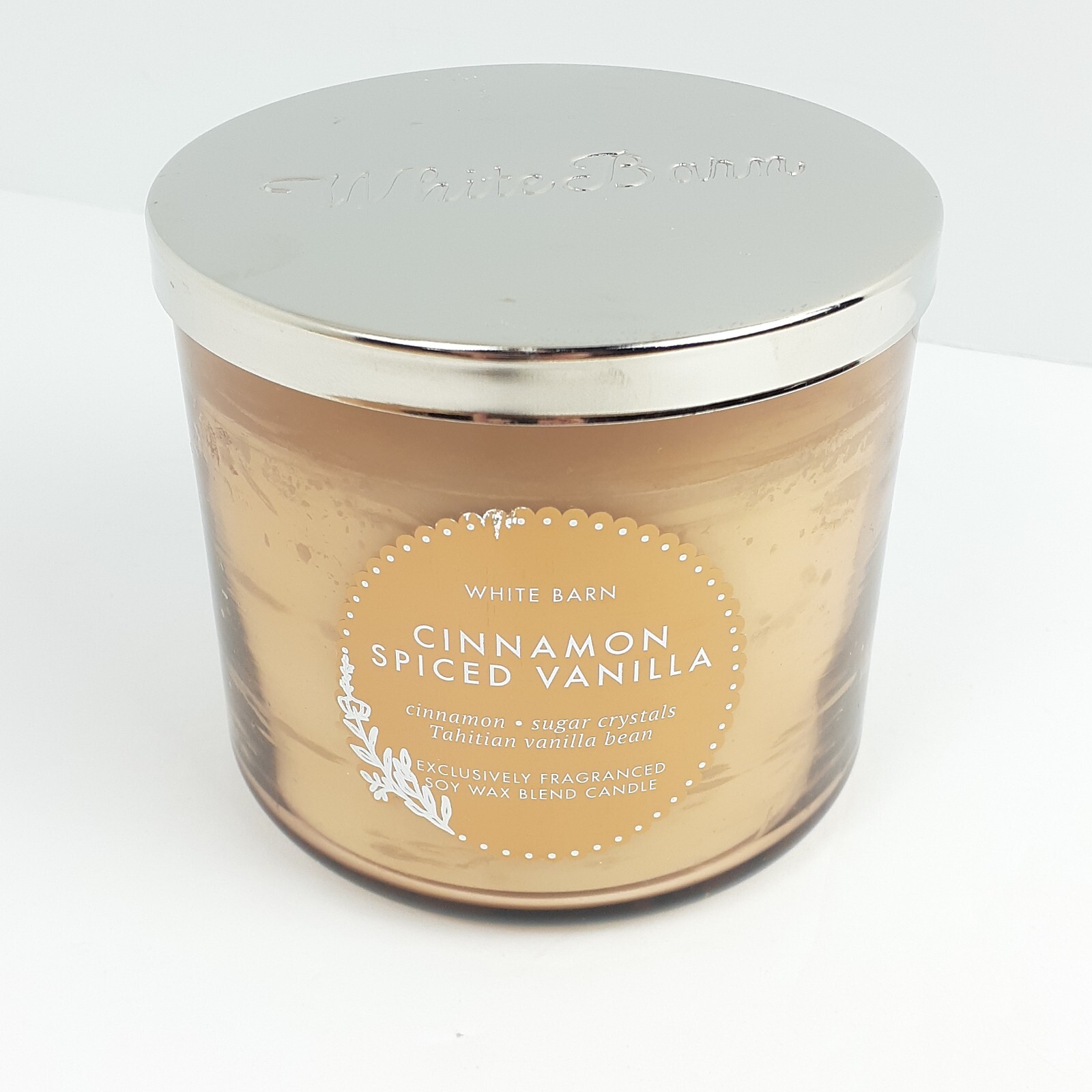White Barn Cinnamon Spiced Vanilla Scented 3 Wick Candle Burns 25-45 Hrs 14.5oz