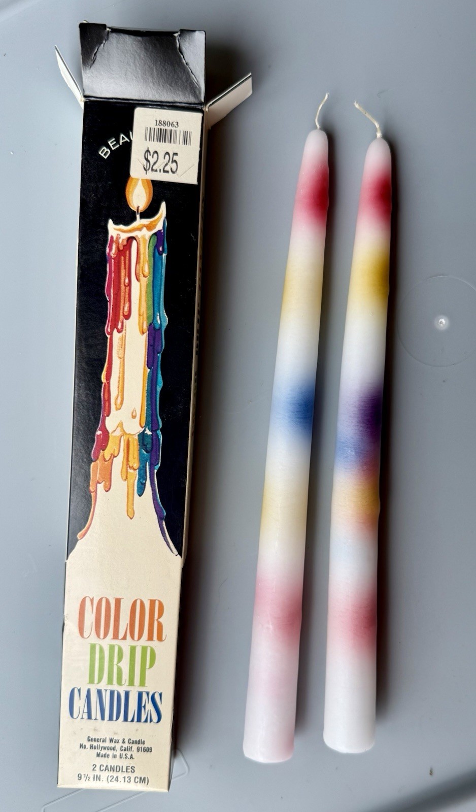 Vintage 1970s NOS General Wax Color Drip Candles Taper Rainbow Multi-Color