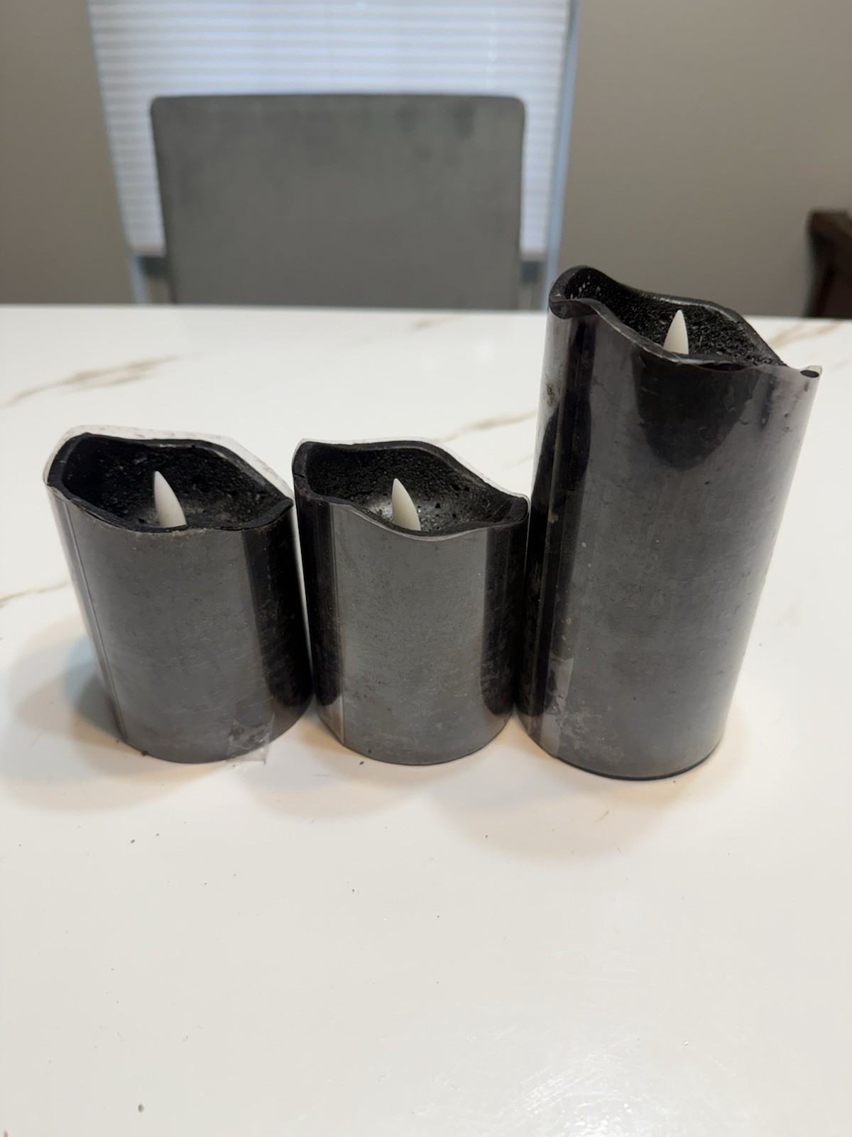 Set of 3 Black Flameless LED Pillar Candles, Battery Powered AAA, Halloween