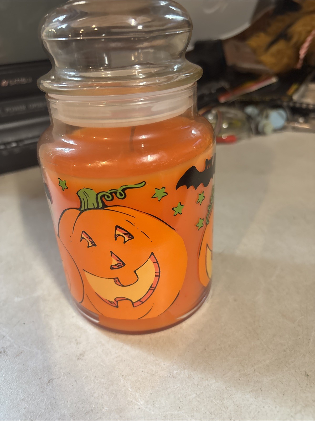 Large Pumpkin & Bats Candle Fall Autumn Halloween Orange Never Burned