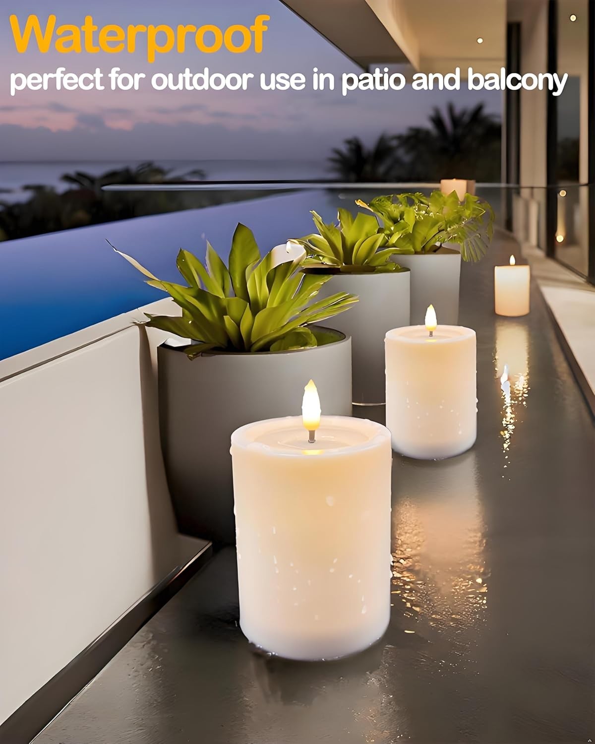 3″X4″ Outdoor Waterproof Flameless Candles with Remote and Timers, LED Candles,