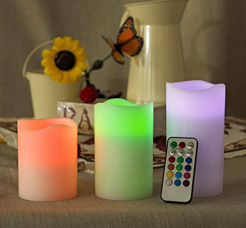 Set of 3 Color Changing Flameless LED Candles with Remote Control Timer 4″ 5″ 6″