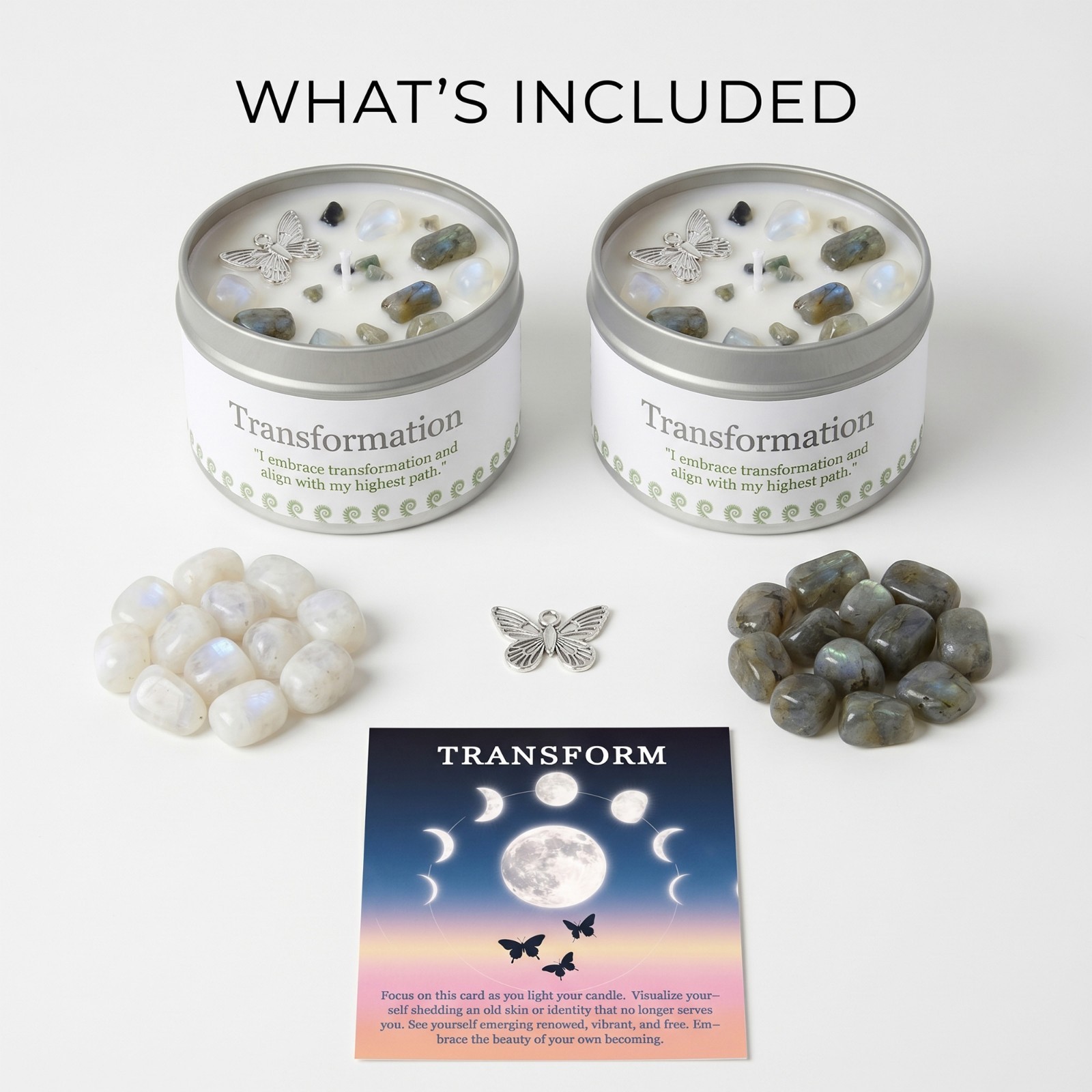 2 Pack Moonstone Crystal Candle Soy New Beginnings Transformation Intention