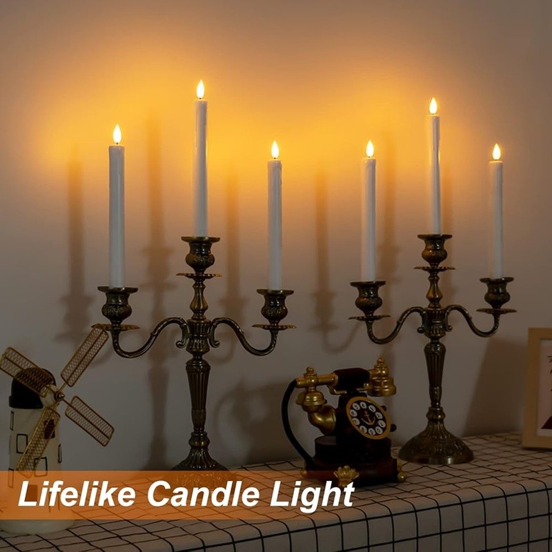 Flameless Taper Candles W/ Remote Timer Dimmer 3D Flame Battery Operated Decor