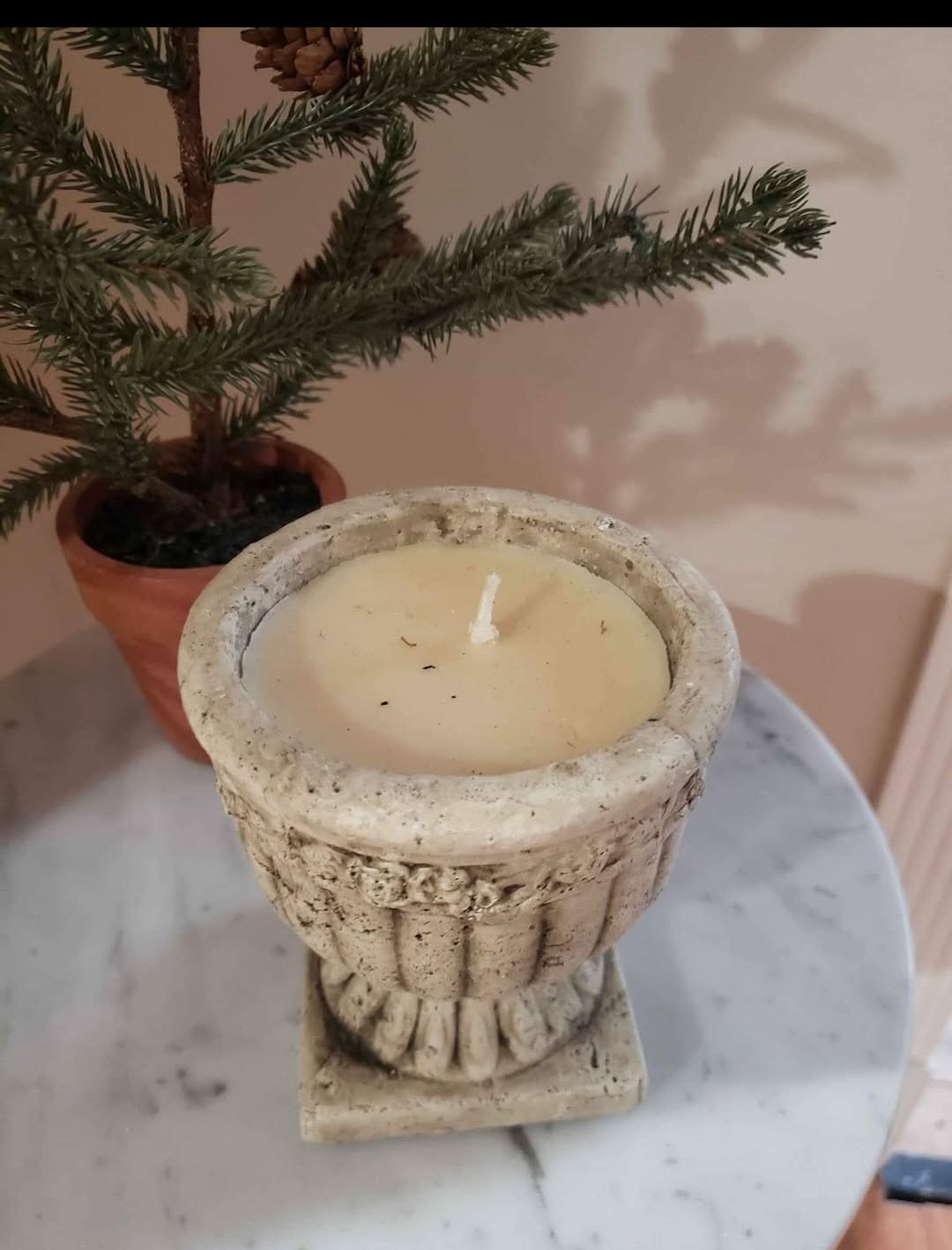 Beige Stone & Wax Goblet Decorative Candle Antique Unique Style for Living Room