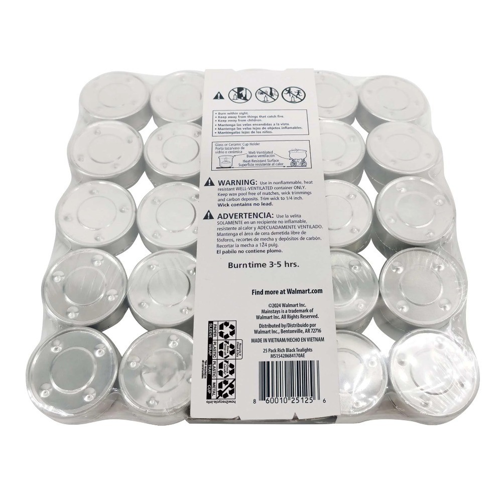 Black Unscented Indoor/Outdoor Tealight Candles, 25 Count