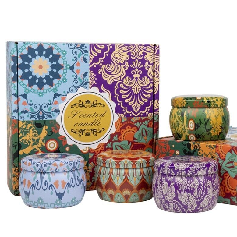 Aromatic Therapy Candles Assorted 4 Scents Tin Hard Can Deluxe Gift Box No Smoke