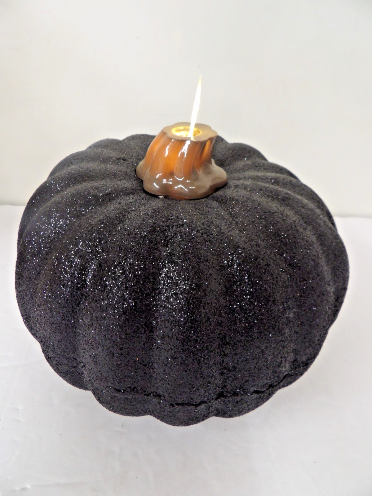 Luminara Black Glitter Pumpkin Flameless Flickering Halloween Fall Candle 6″