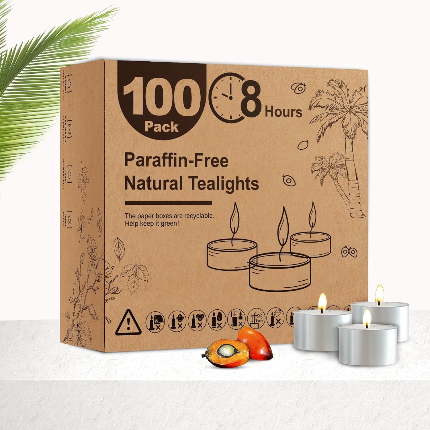 Tea Candles 100 Pack – 8 Hour Burn Time,Unscented Tea Lights Candles for Shab…