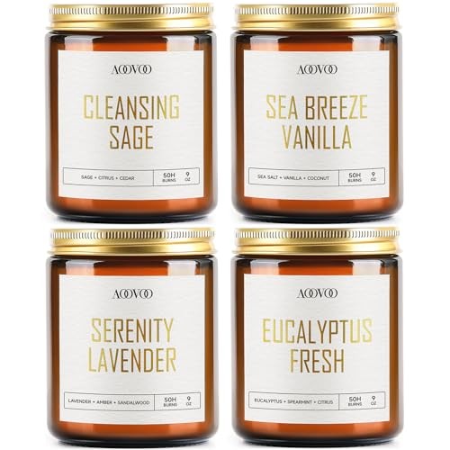 4PC Scented Candle Set 36oz Soy Wax Lavender Vanilla Eucalyptus Sage Gift Box