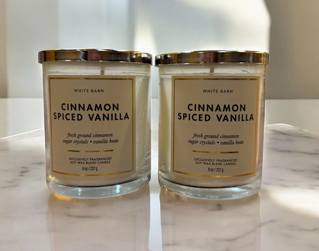 Bath & Body, White Barn Cinnamon Spiced Vanilla Candle Single Wick 8 Oz Lot Of 2