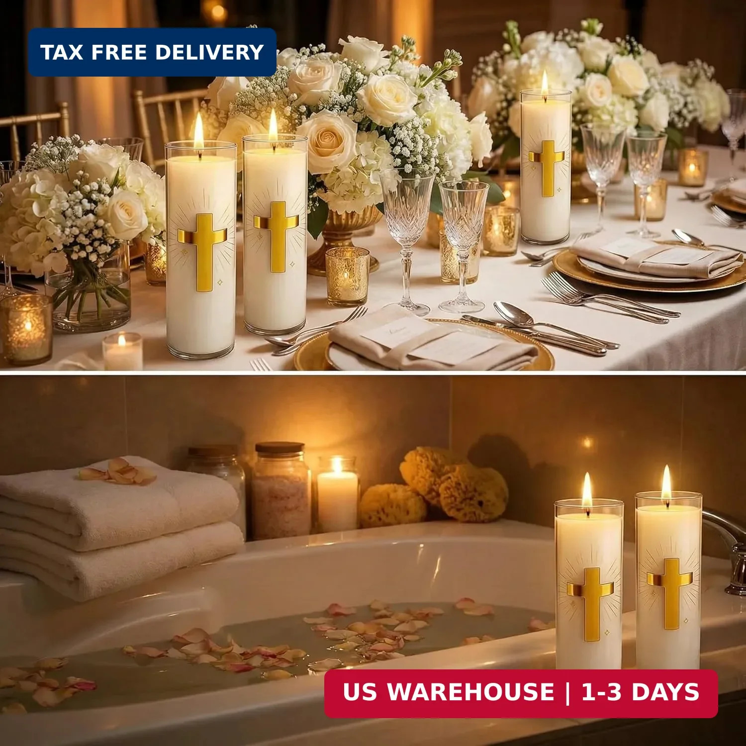 White Beeswax Candle – 2 Pack, 160-Hour, Blessed for Church, Wedding, Prayer & H