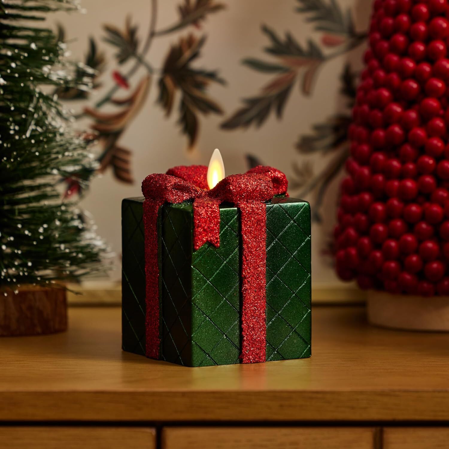 Flameless Candle with Flashing Red Ribbon Flame LED Candle (3 in. x 4.25 in.)