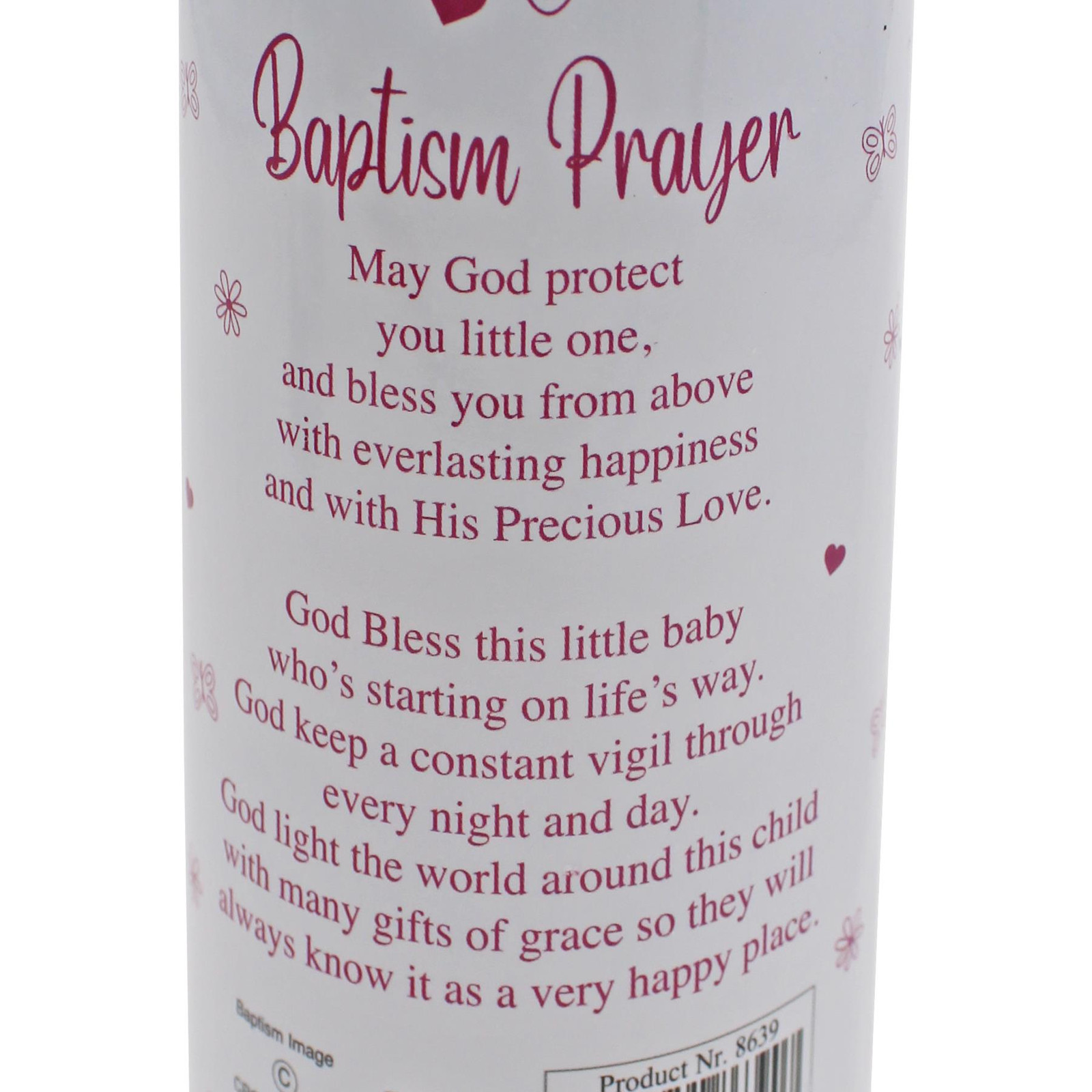 Baptism Pillar Candle and Windproof Cap And Prayer – Baby Girl