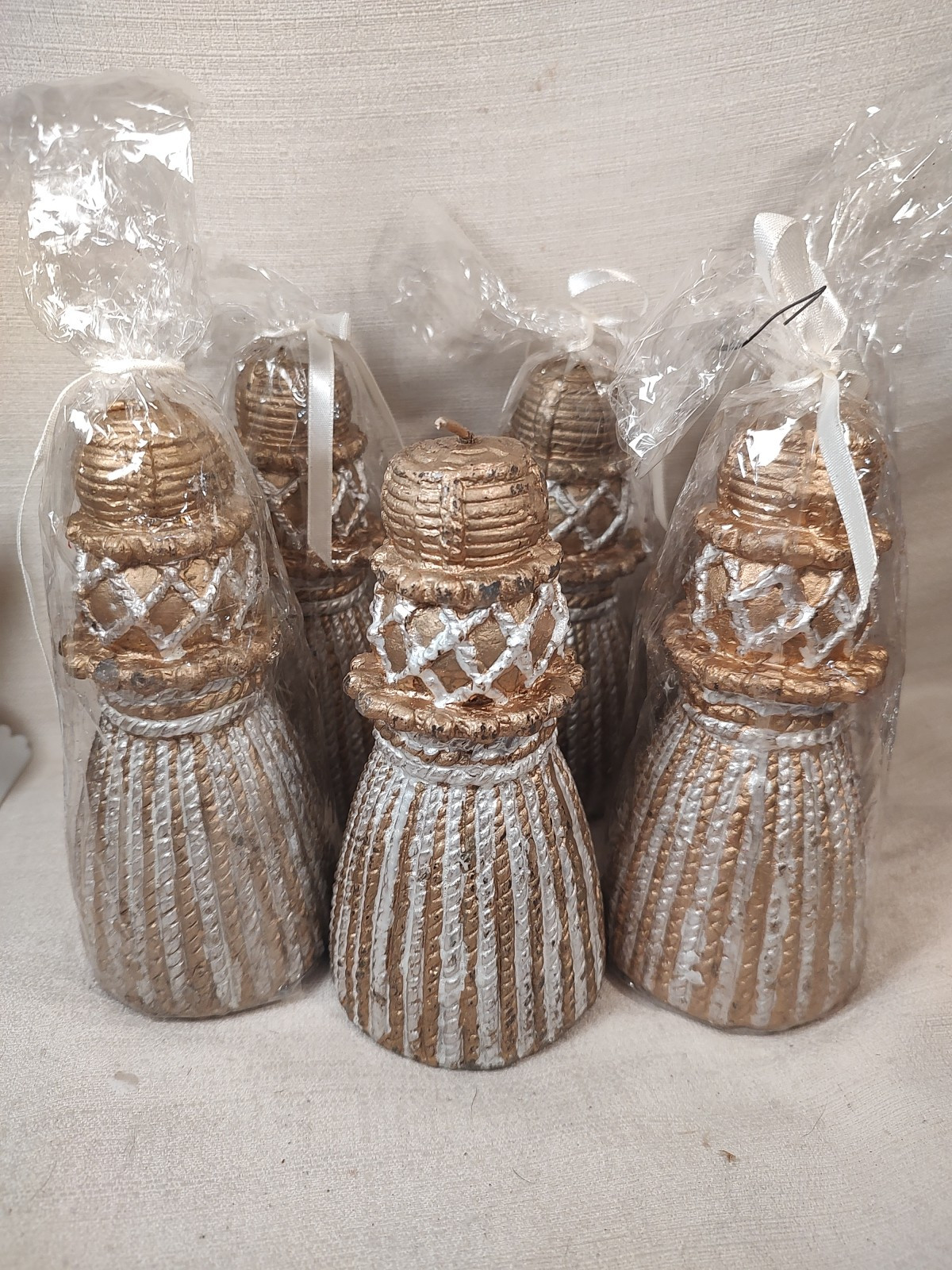 6 Vintage Ornate Ivory & Gold Pillar Luxury Candle 6” No Smell 5 NIP 1 Open