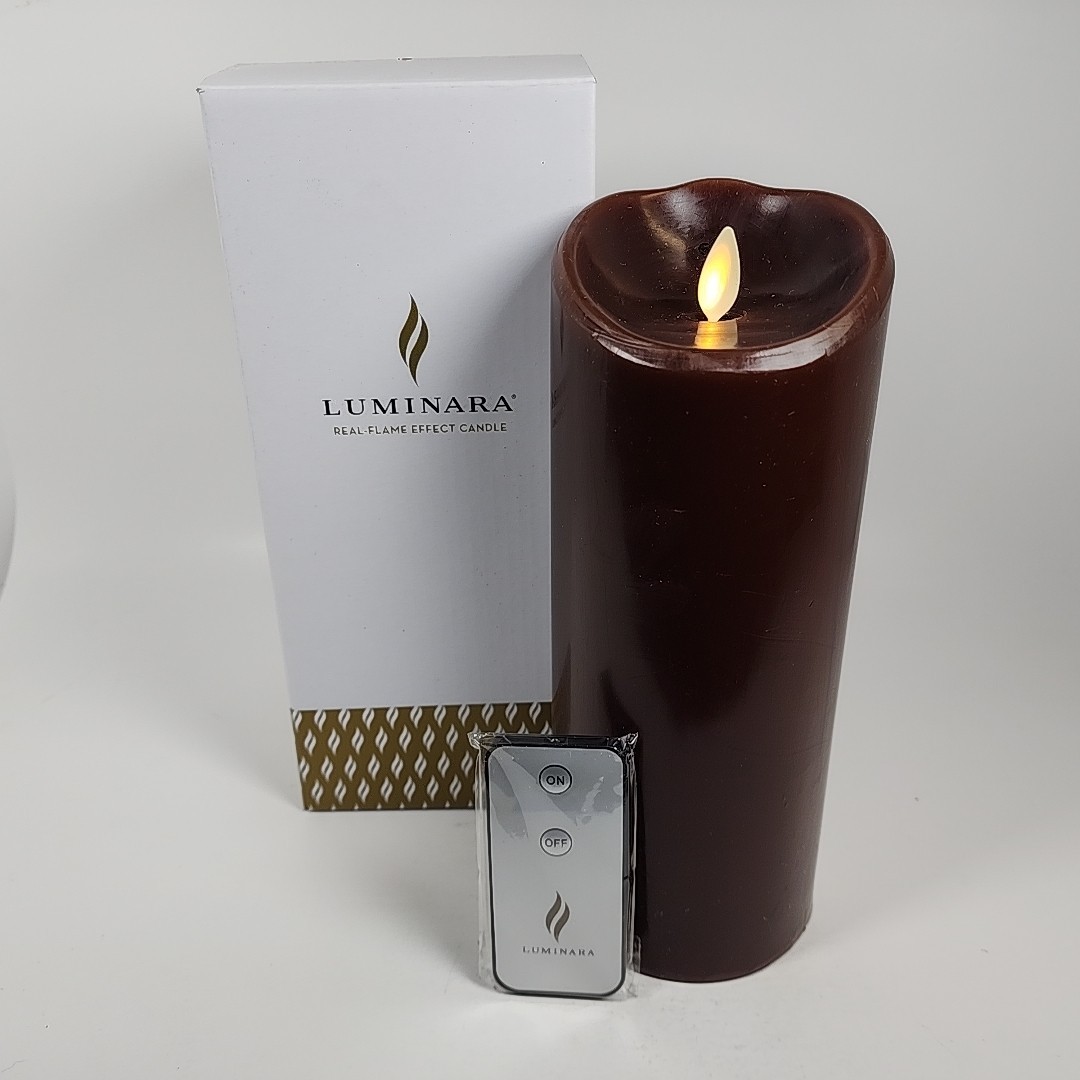 Luminara 8” Dark Brown Real-Flame Effect Candle w/Remote Control