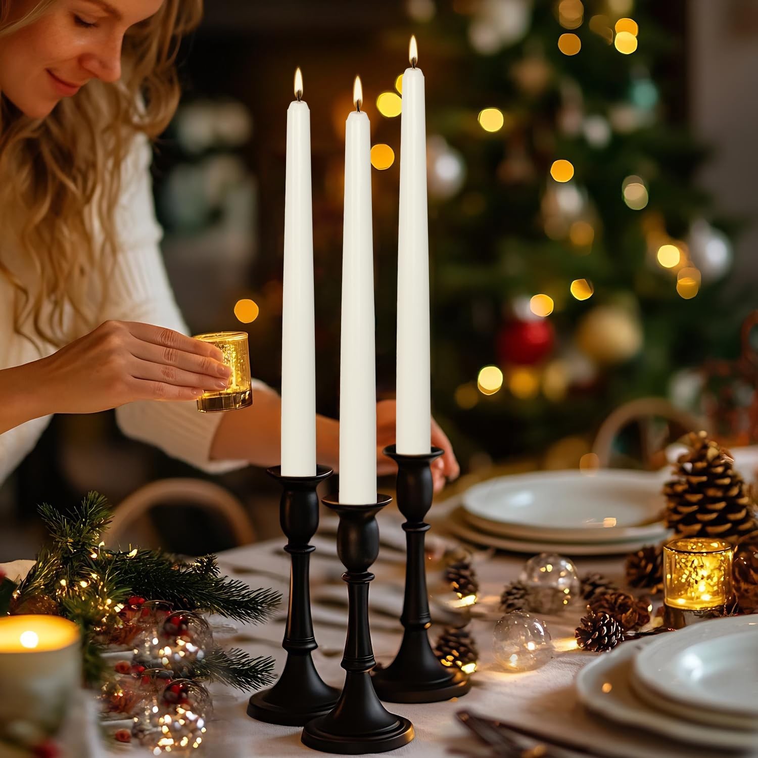 24 PCS 10 Inch White Taper Candles Dripless Smokeless Unscented Long Burning