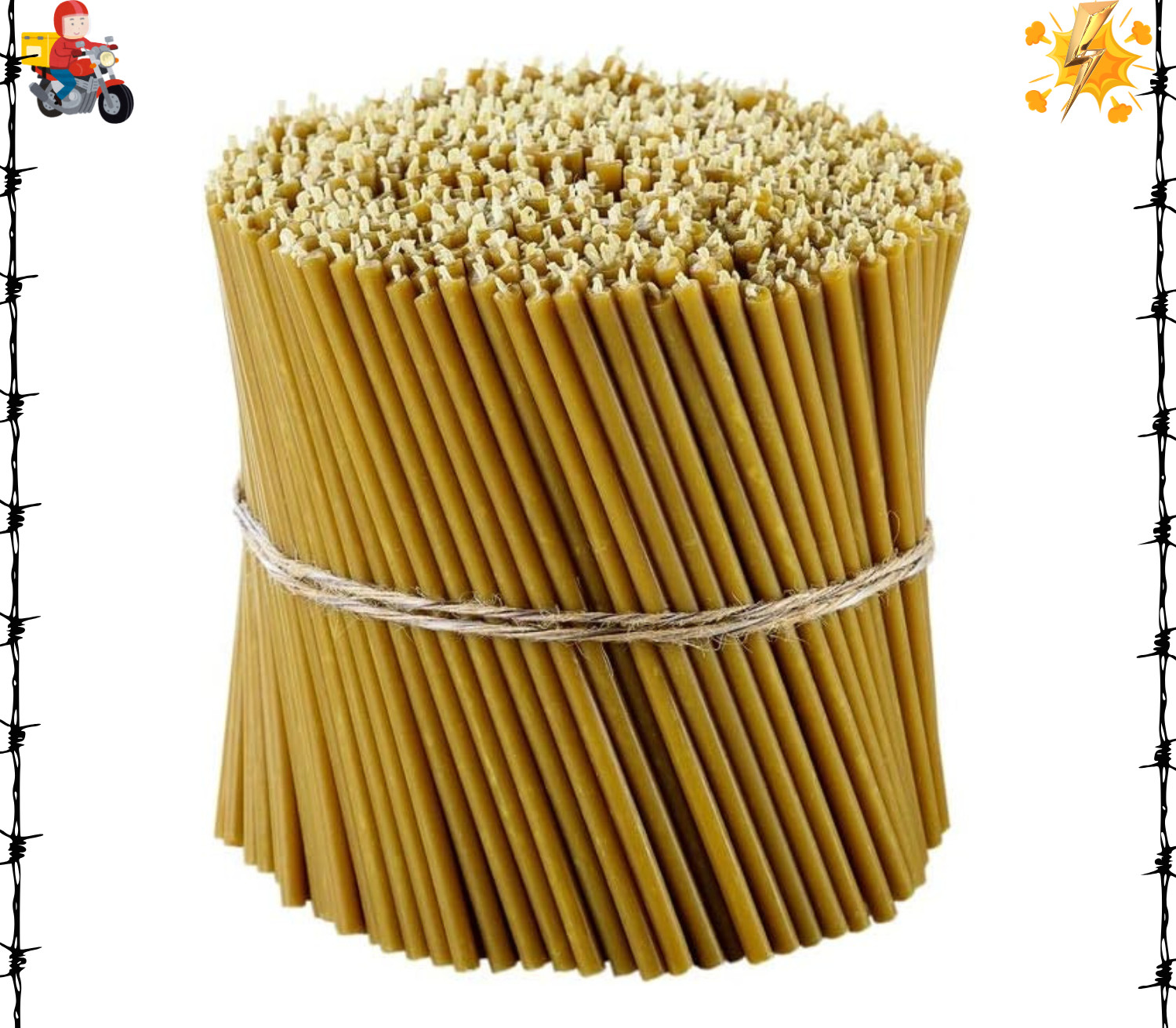100% Pure Beeswax Thin Taper Candles Yellow Orthodox Church Candle 50 Pcs New