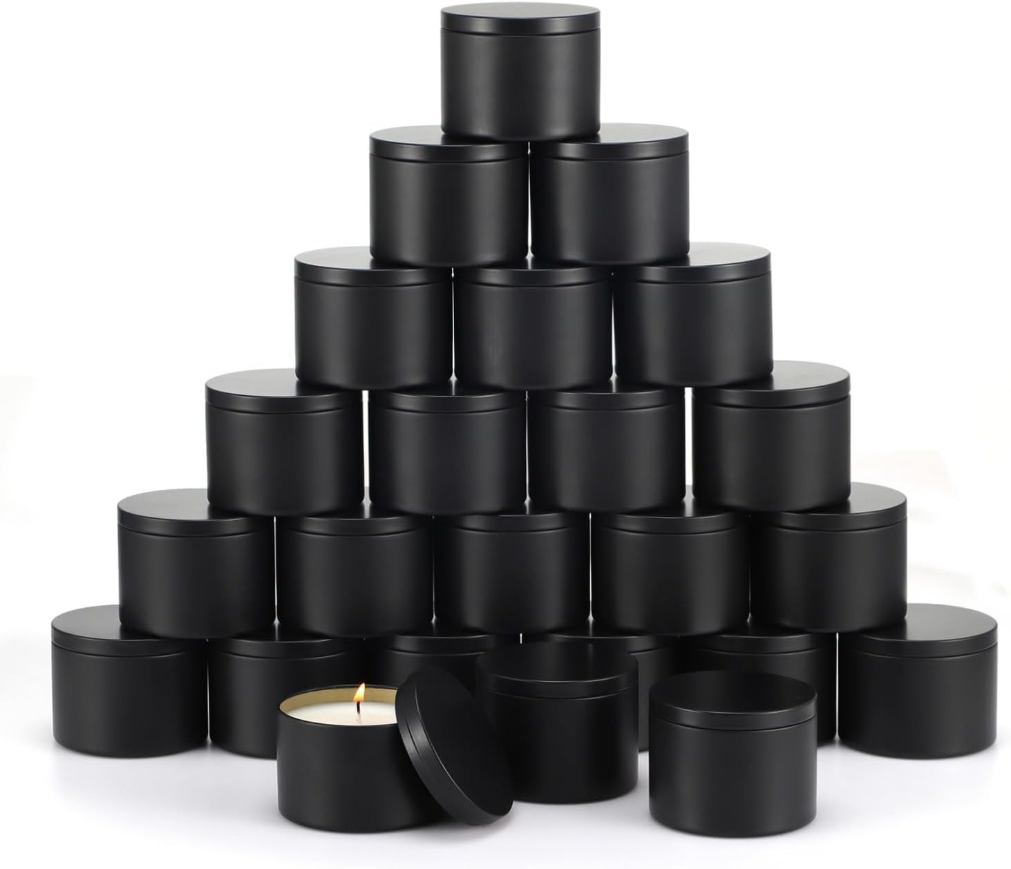24 Pack 8 oz Candle Tins,All Black Candle tins for Making Candles Bulk,8oz Candl