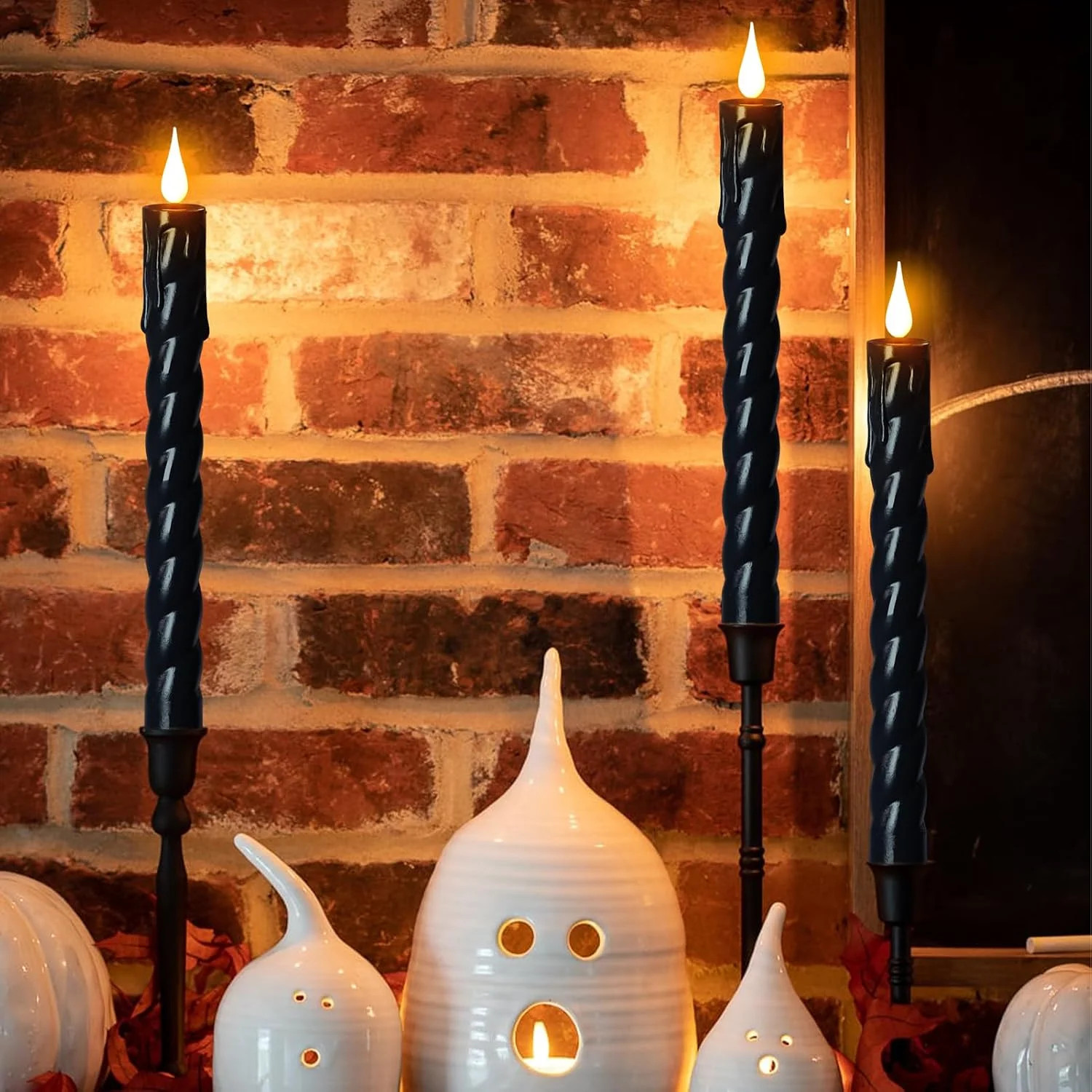 Black Flameless Taper Candles Battery Operated with Remote Timer | 3D Wick Flick