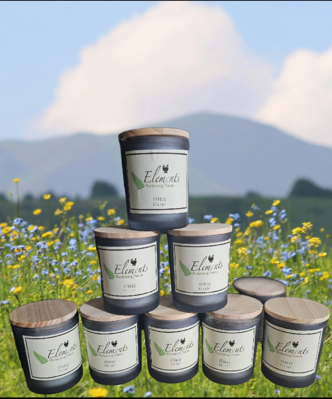 STRESS RELIEF CANDLE BY ELEMENTS: NATURAL, RELAXATION, SOOTHING, aromatherapy