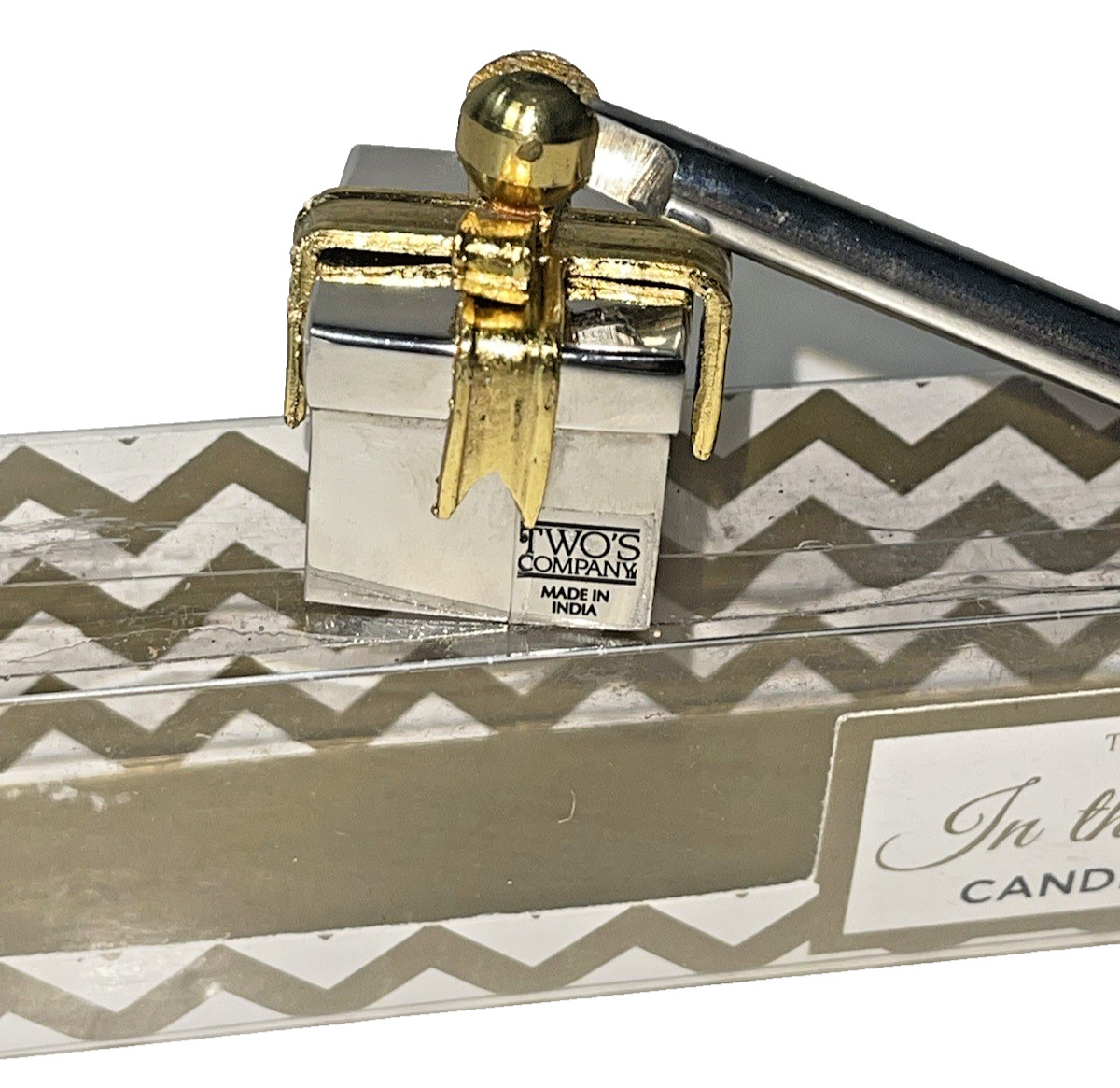 VTG Twos Company Candle Sniffer Gold Shaped As Present Box Made In India W/box